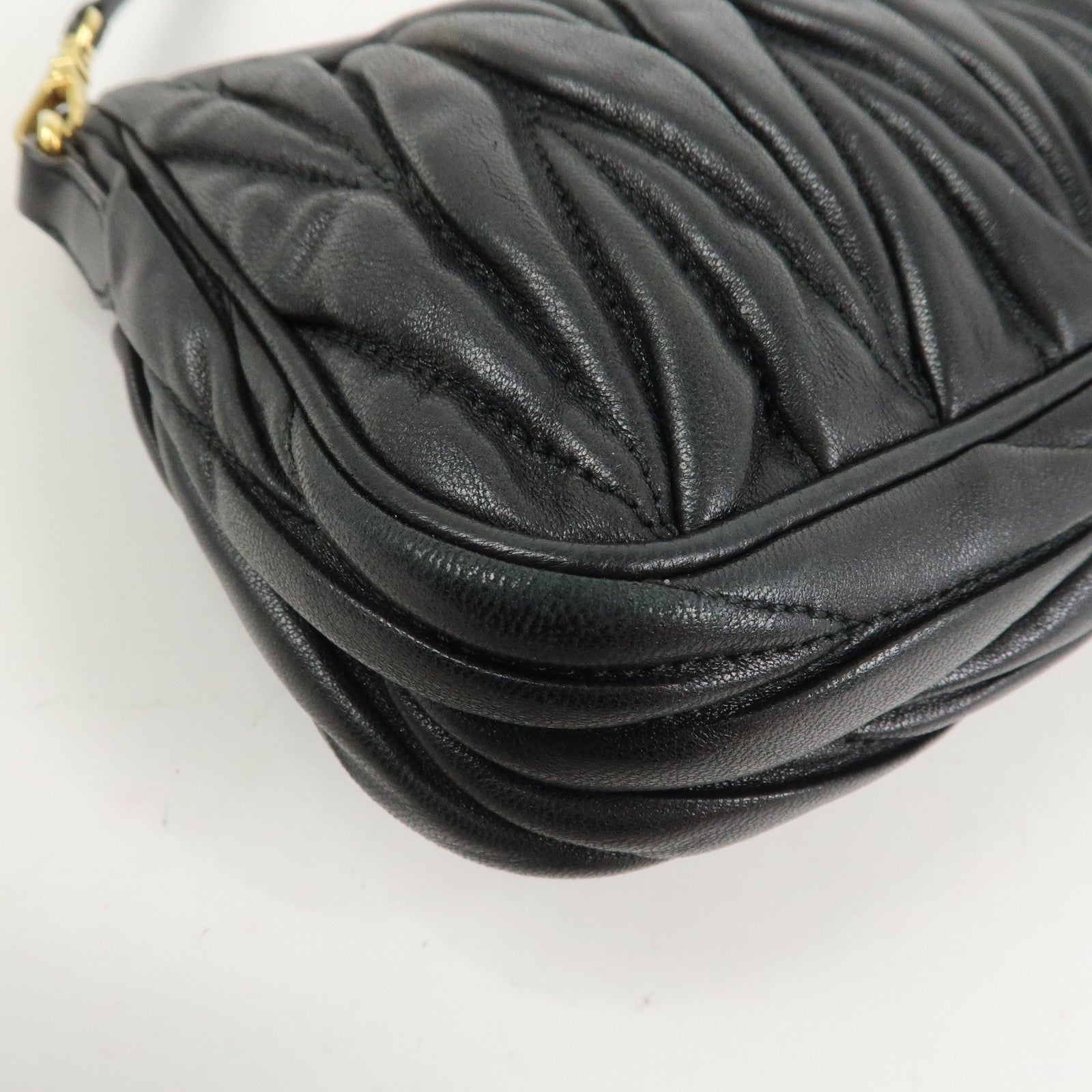 MIU MIU Matelasse Leather Shoulder Bag Hand Bag Black