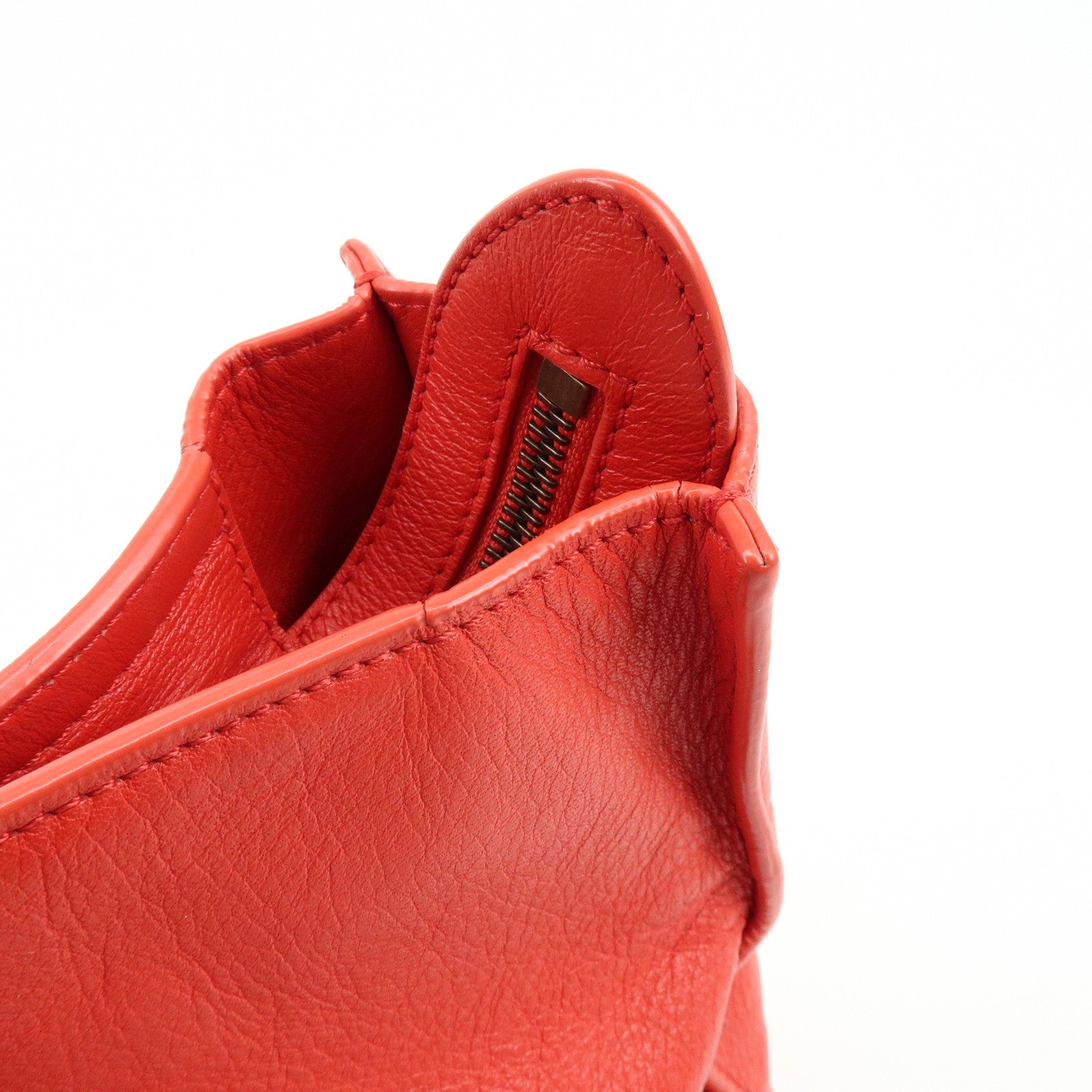 BALENCIAGA Paper Office Zip Leather Tote Bag Hand Bag Red 327771