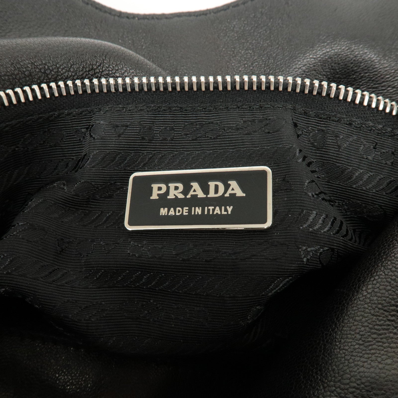 PRADA Triangle Logo Leather Tote Bag Hand Bag Black Used