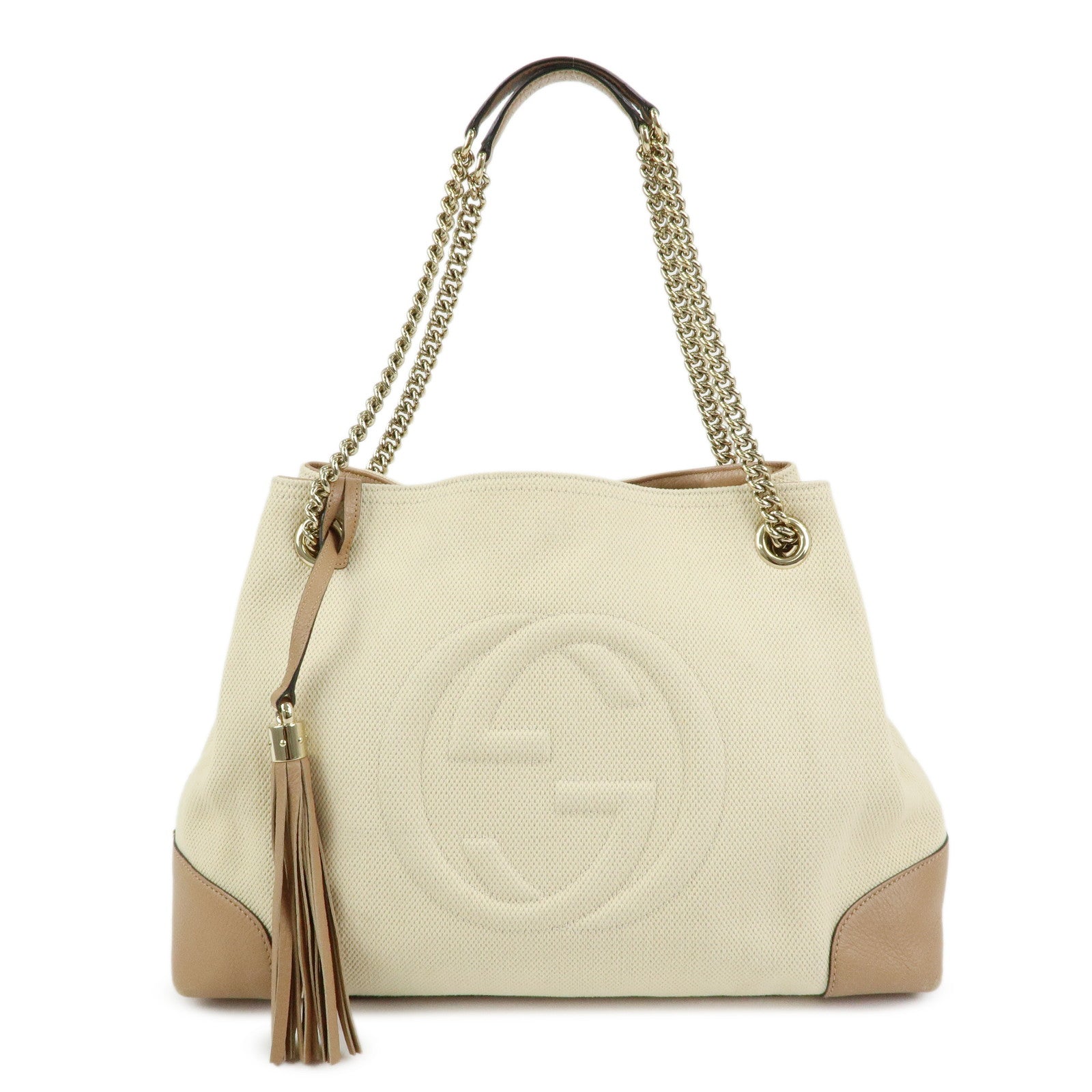 GUCCI SOHO Interlocking G Canvas Leather Chain Shoulder Bag 308982