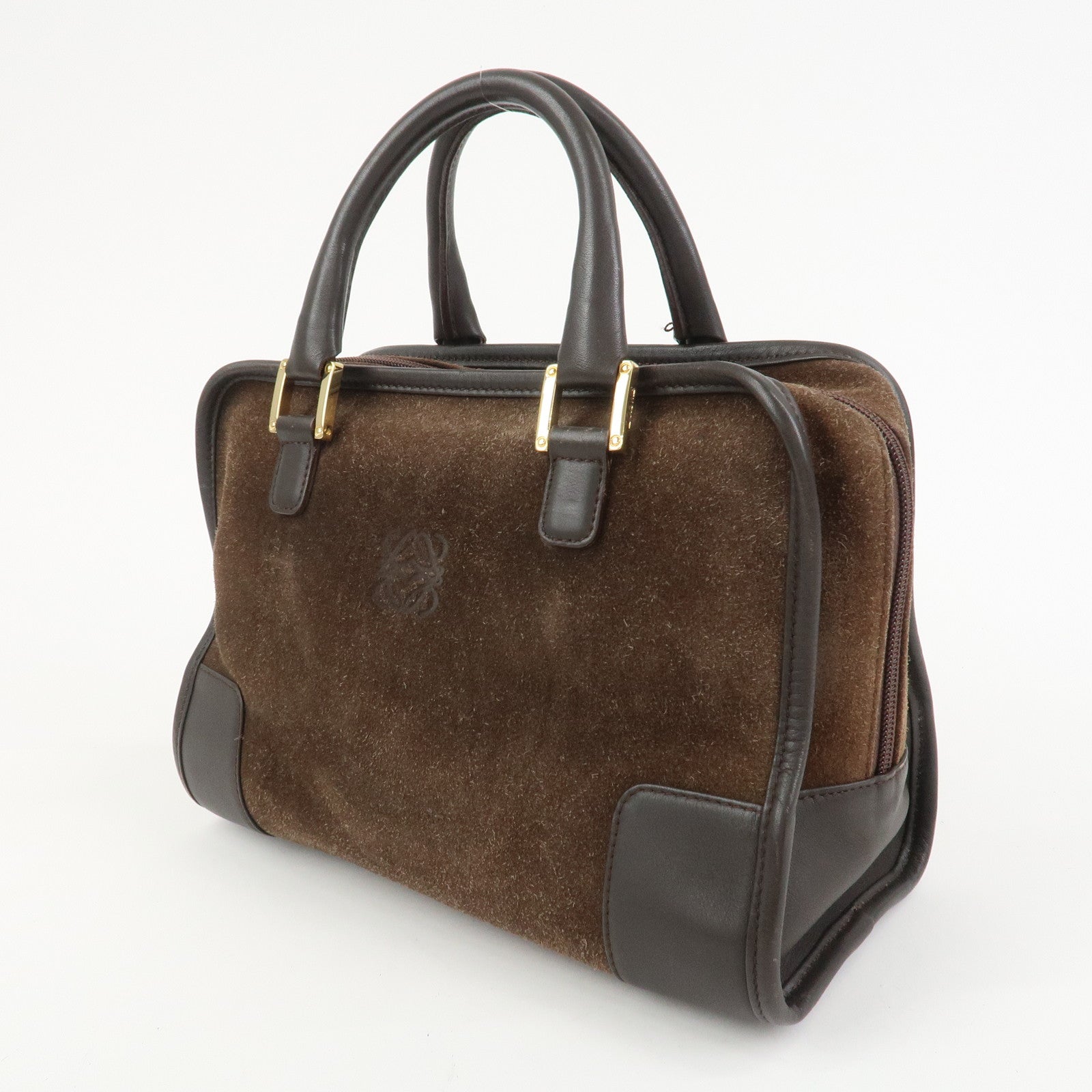 LOEWE Anagram Suede Leather Amazona 27 Hand Bag Brown