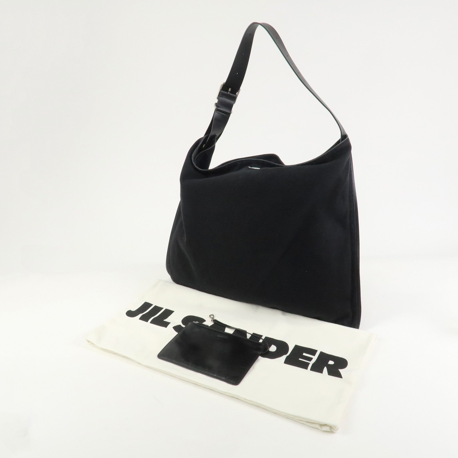 JIL SANDER Canvas Leather Shoulder Bag Crossbody Bag Black