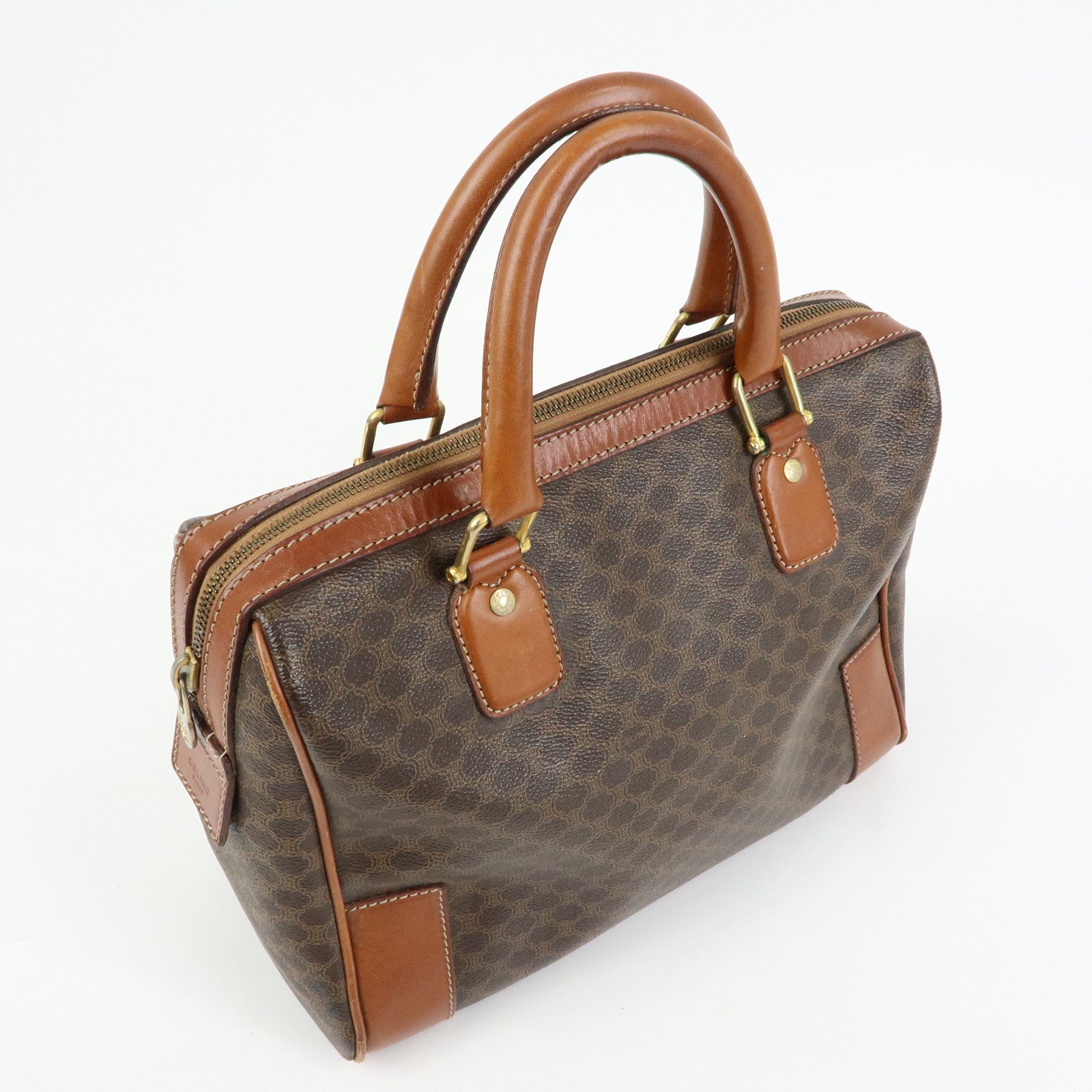 CELINE Macadam PVC Leather Hand Bag Boston Bag Brown
