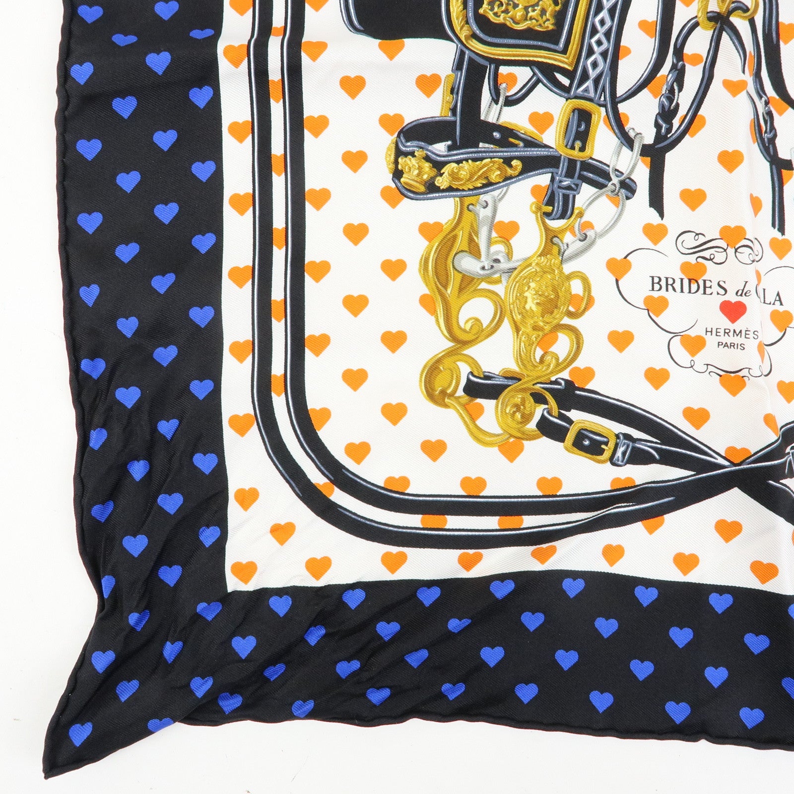 HERMES Carre 42 Silk 100% Scarf BRIDES DE GALA Black Orange