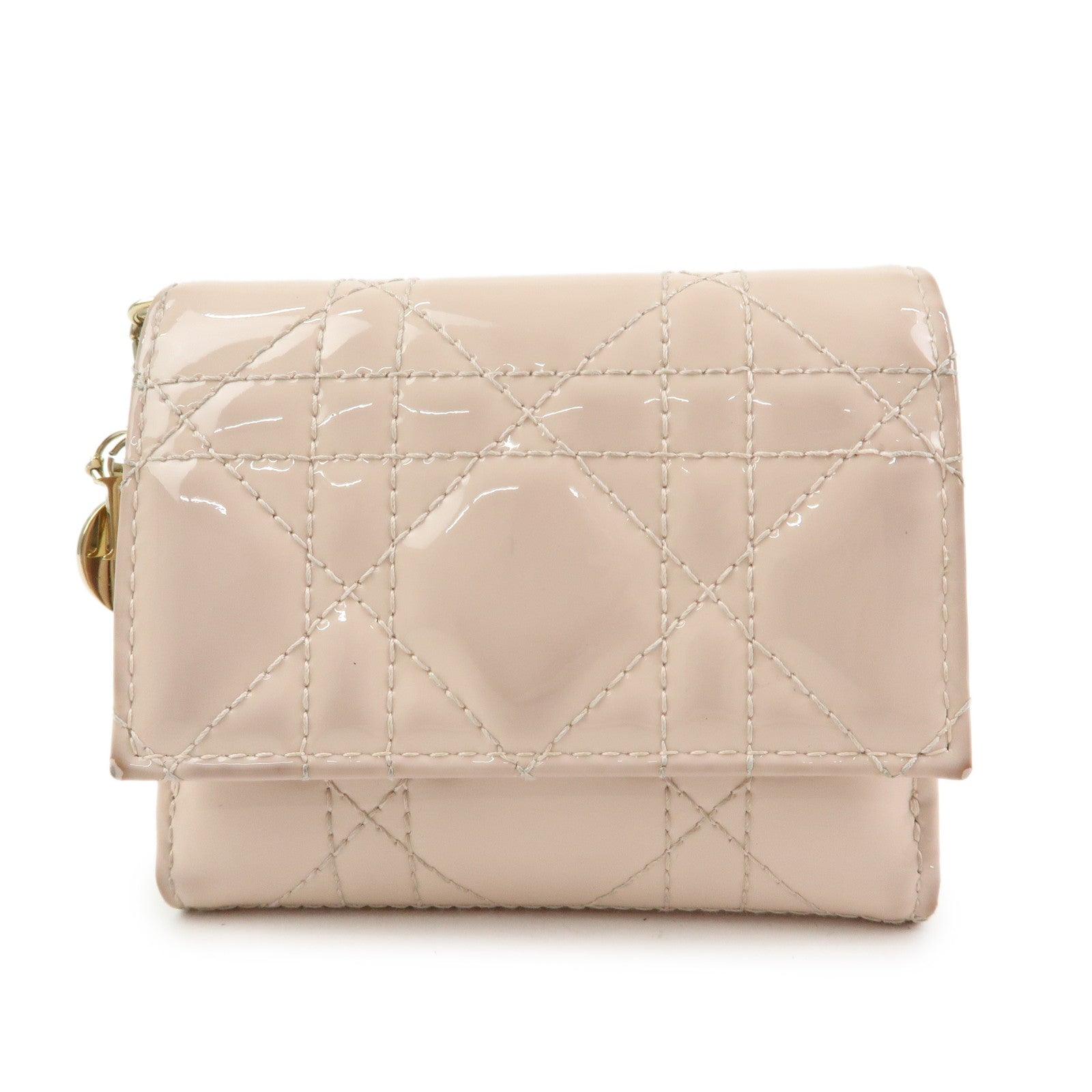 Christian Dior Lady Dior Cannage Patent Leather Lotus Wallet Pink