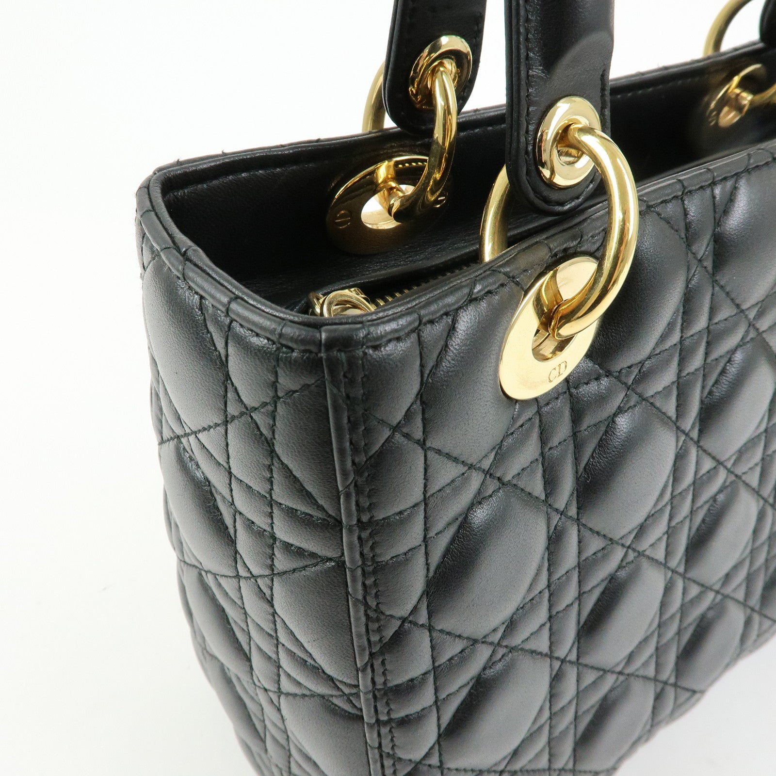 Christian Dior Lady Dior Canage Leather 2Way Bag Hand Bag Black