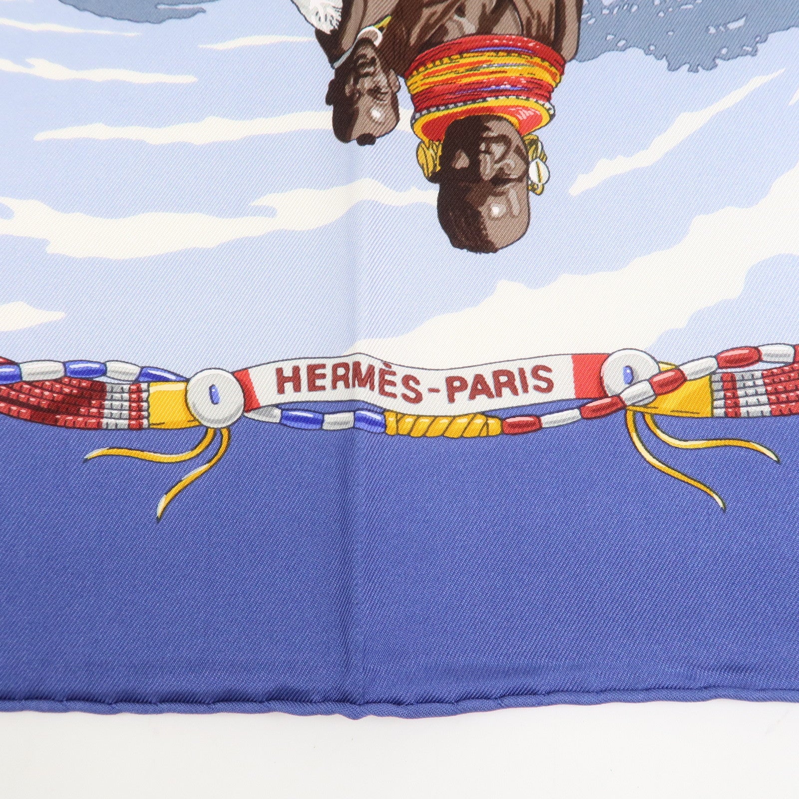 HERMES Carre 90 Silk 100% Scarf PERLES DU KENYA Blue Multicolor