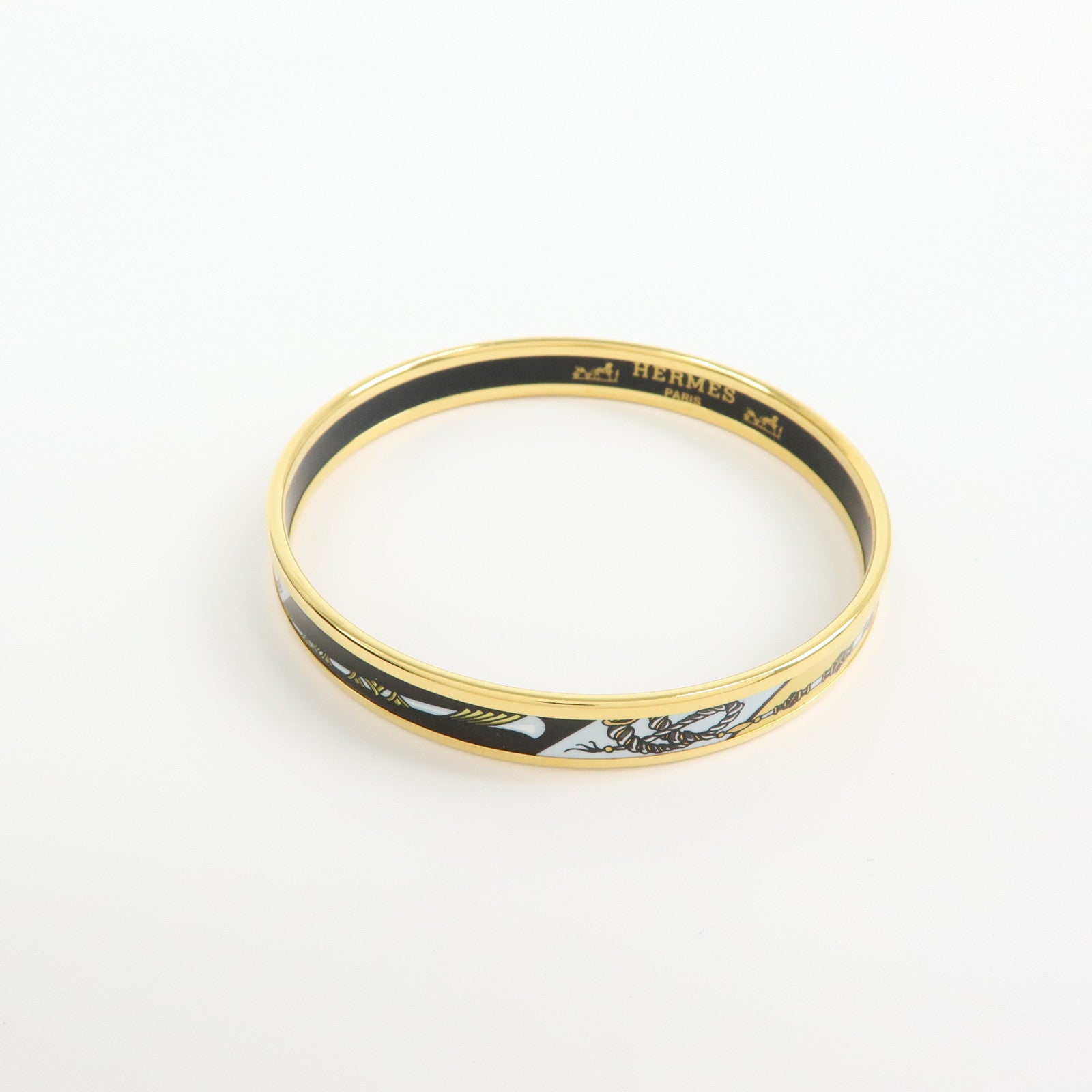 HERMES Email PM Bracelet Bangle Black Gold