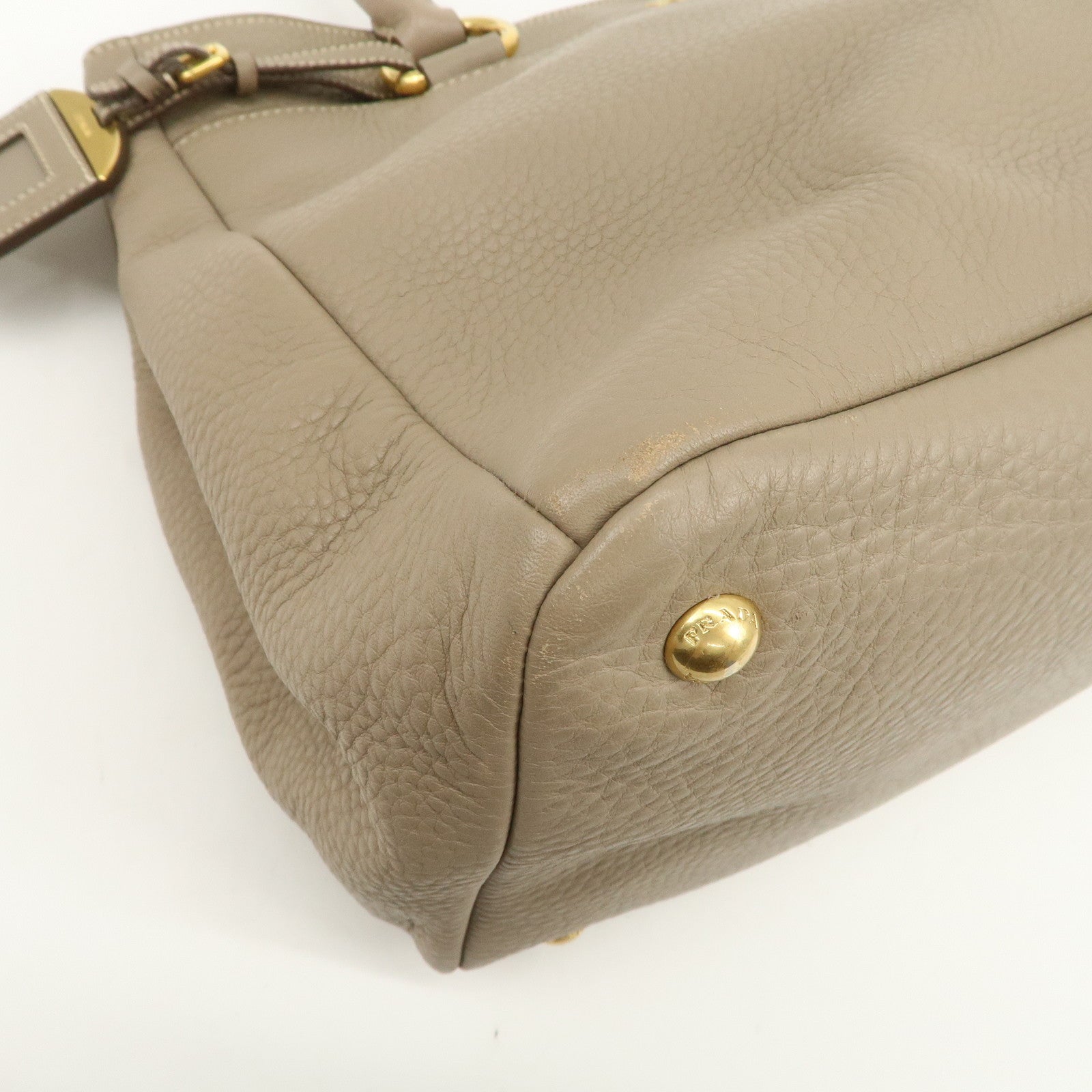 PRADA Logo Leather 2Way Bag Hand Bag Tote Bag Beige BR4393