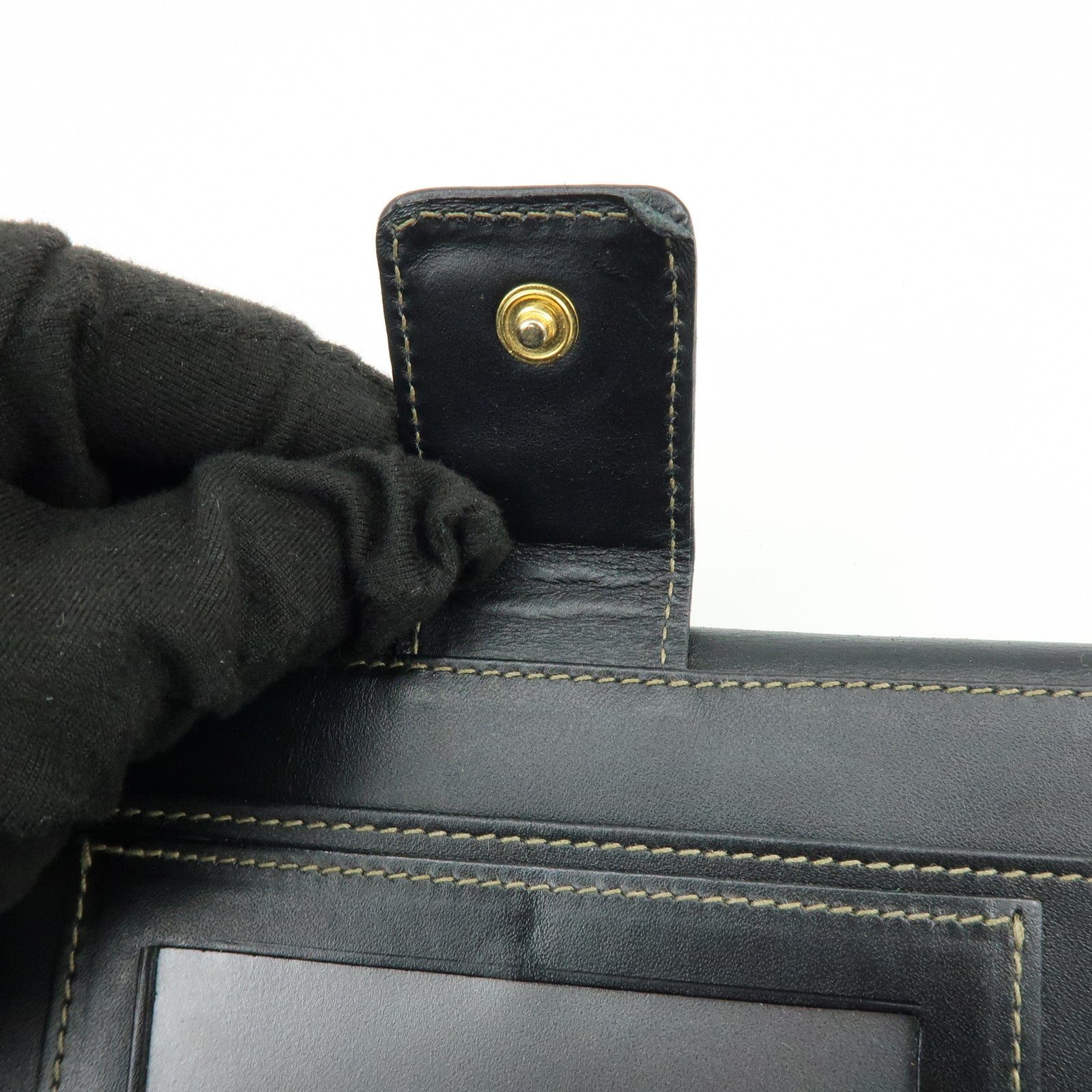 FENDI Pequin Leather PVC Long Wallet Beige Black 30806
