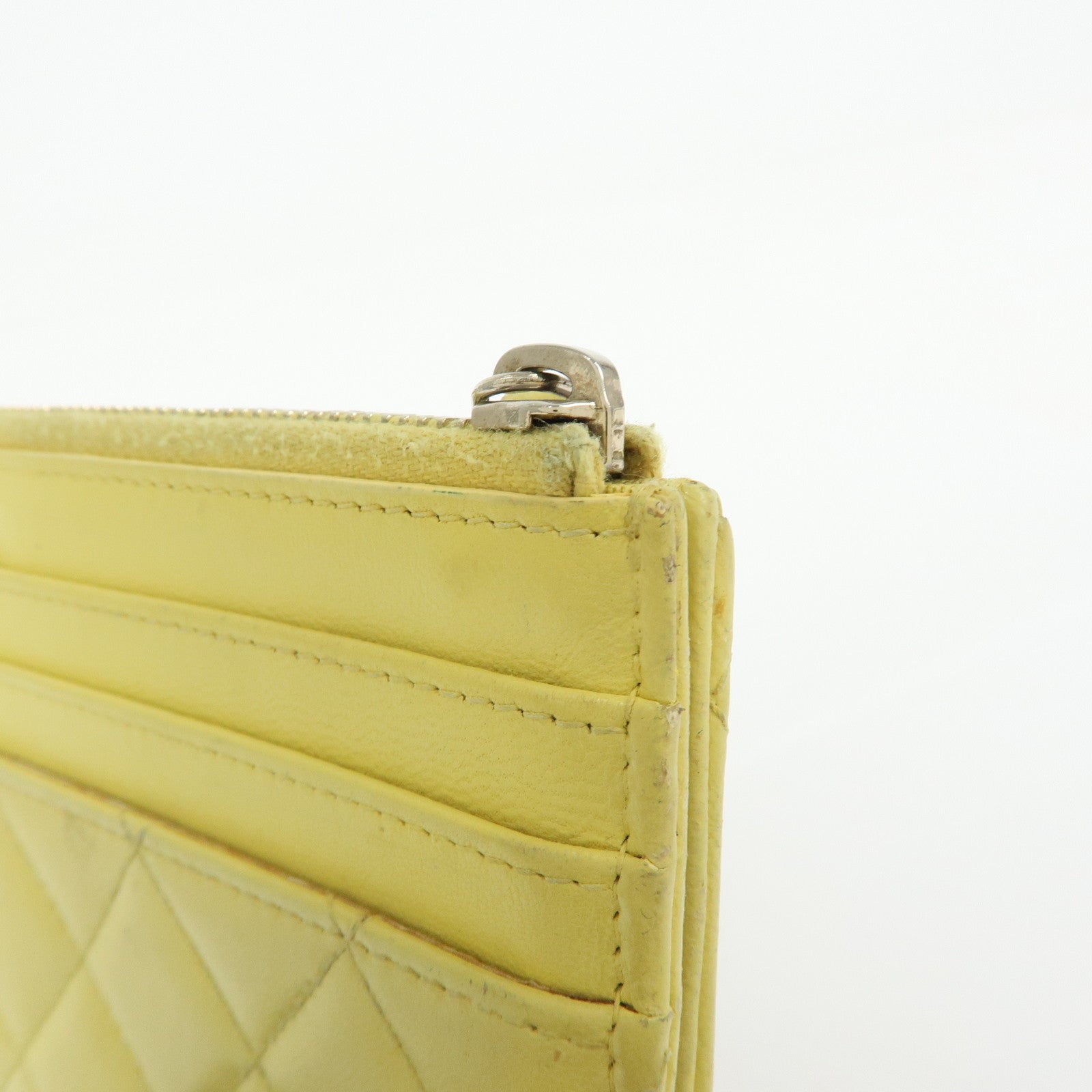 CHANEL Matelasse COCO Mark Lamb Skin Card Case Card Holder Yellow