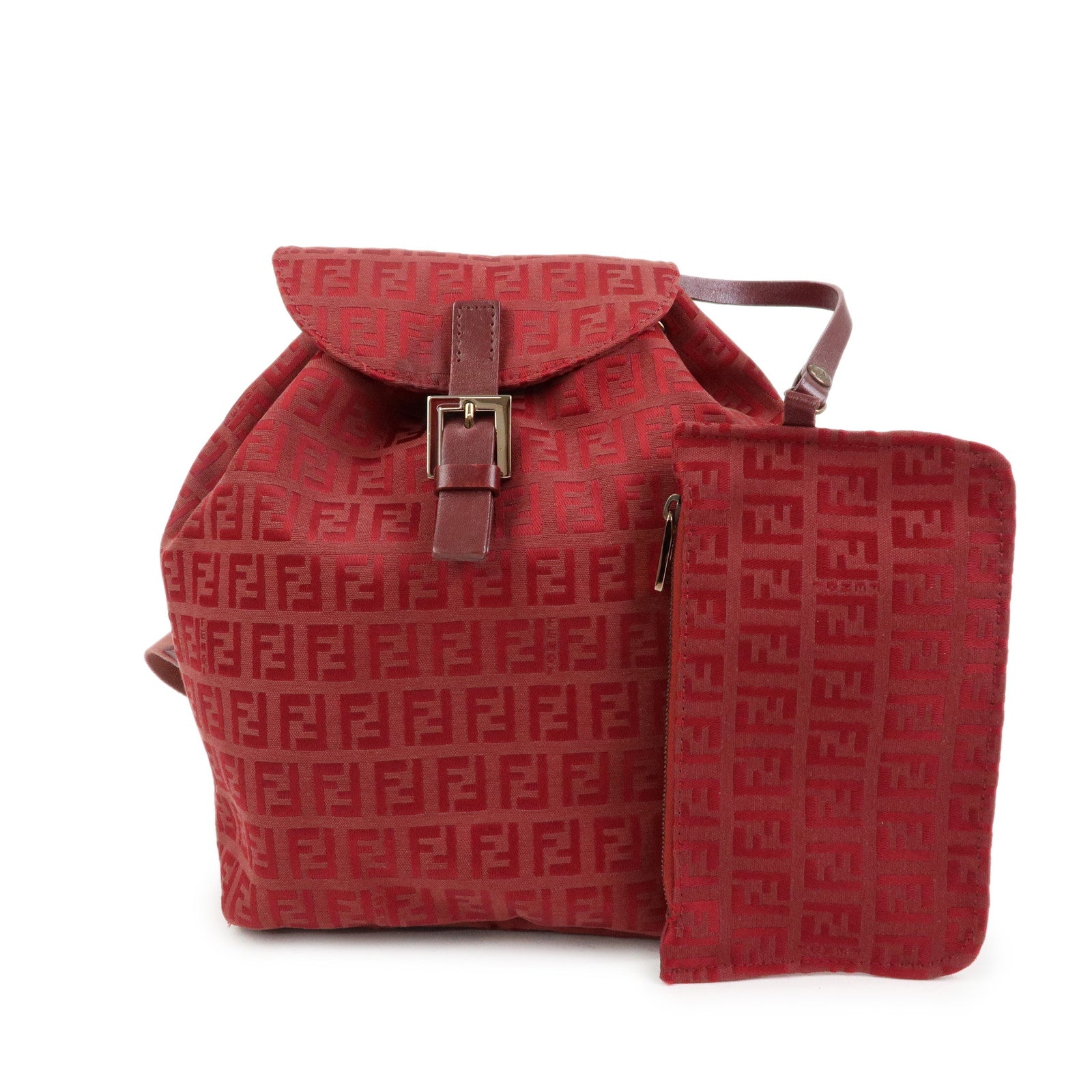 FENDI  Zucchino Canvas Leather Backpack Rucksuck Red 8BZ001