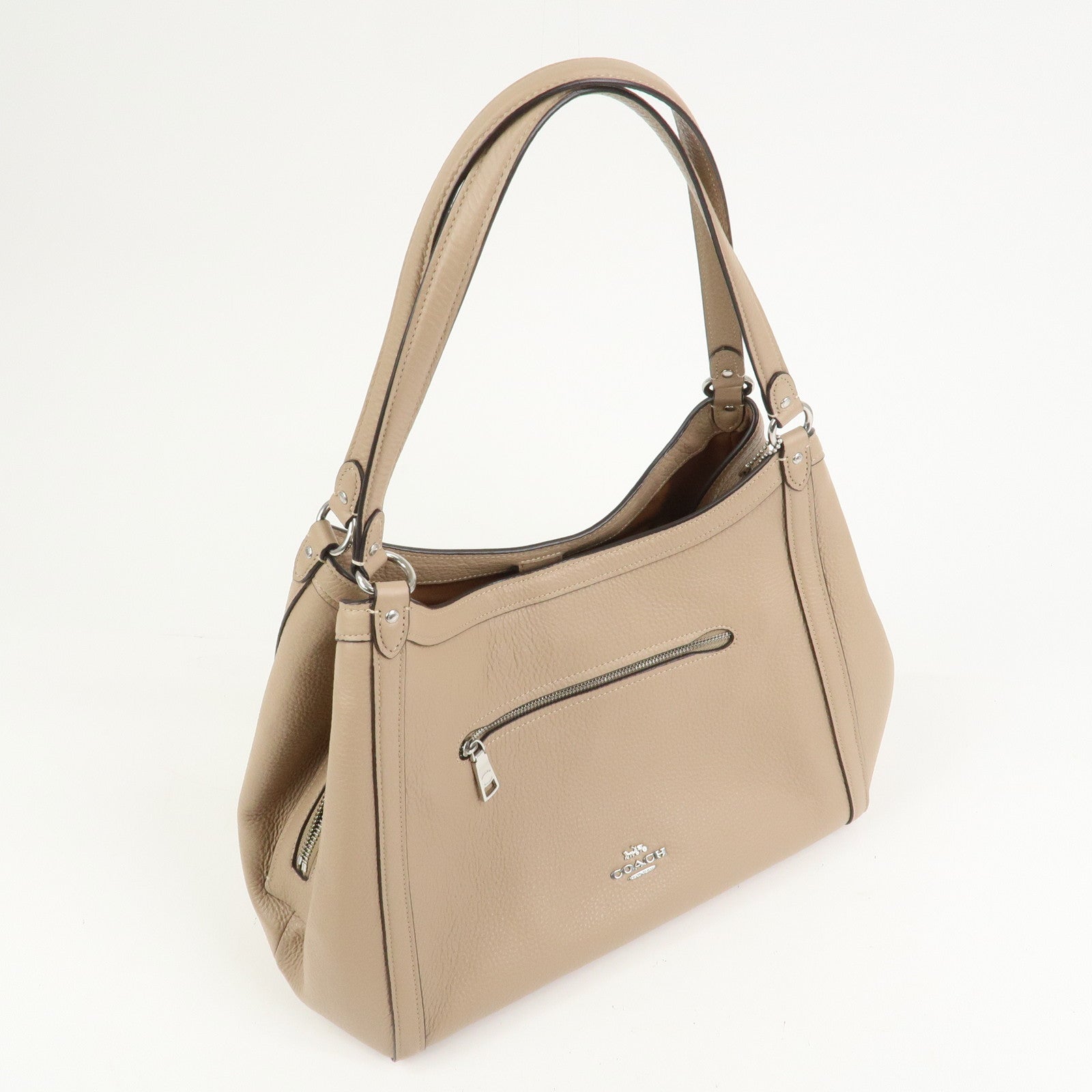 COACH Logo Leather Shoulder Bag Hand Bag Beige