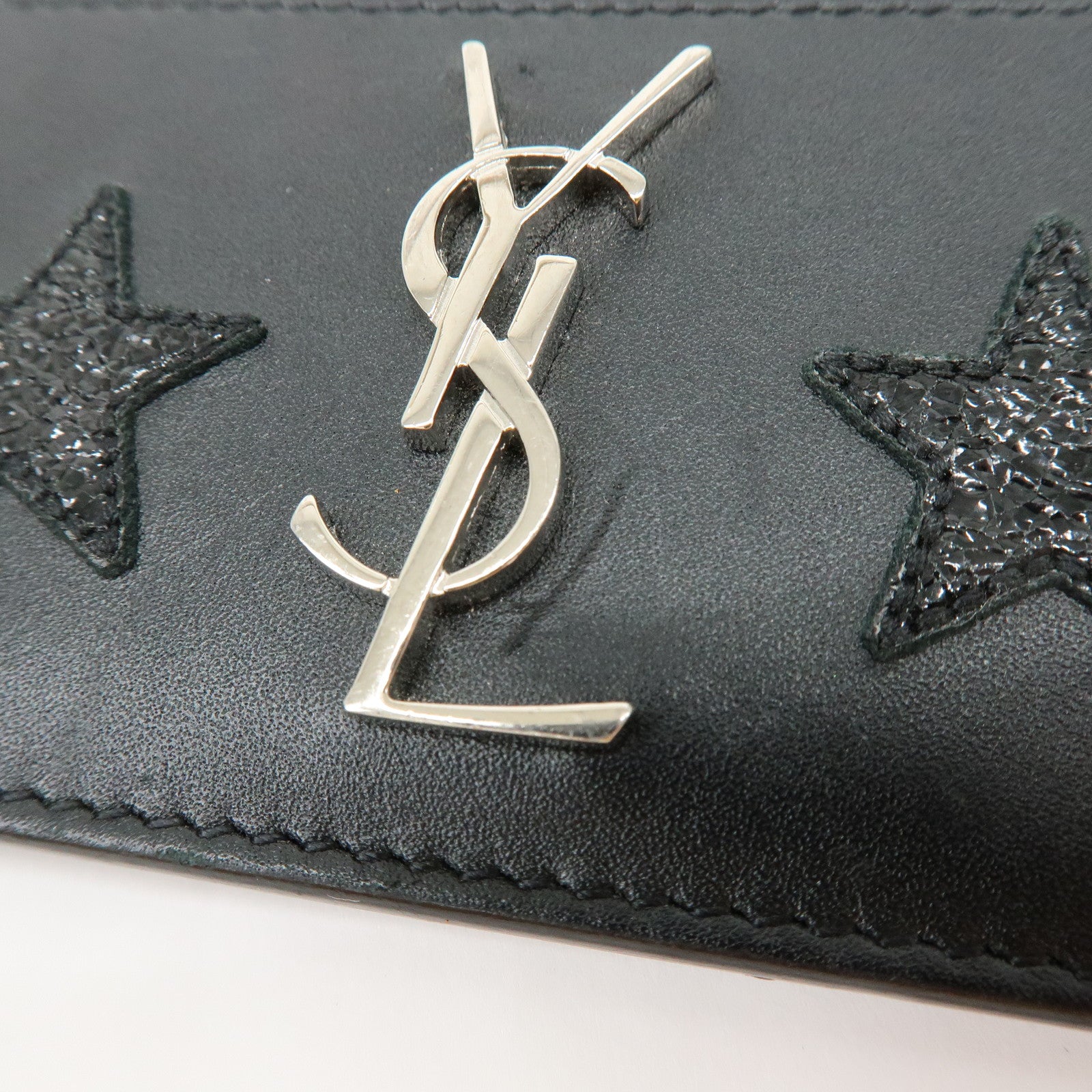 SAINT LAURENT PARIS Cassandra Leather Card Case Star Black 447876