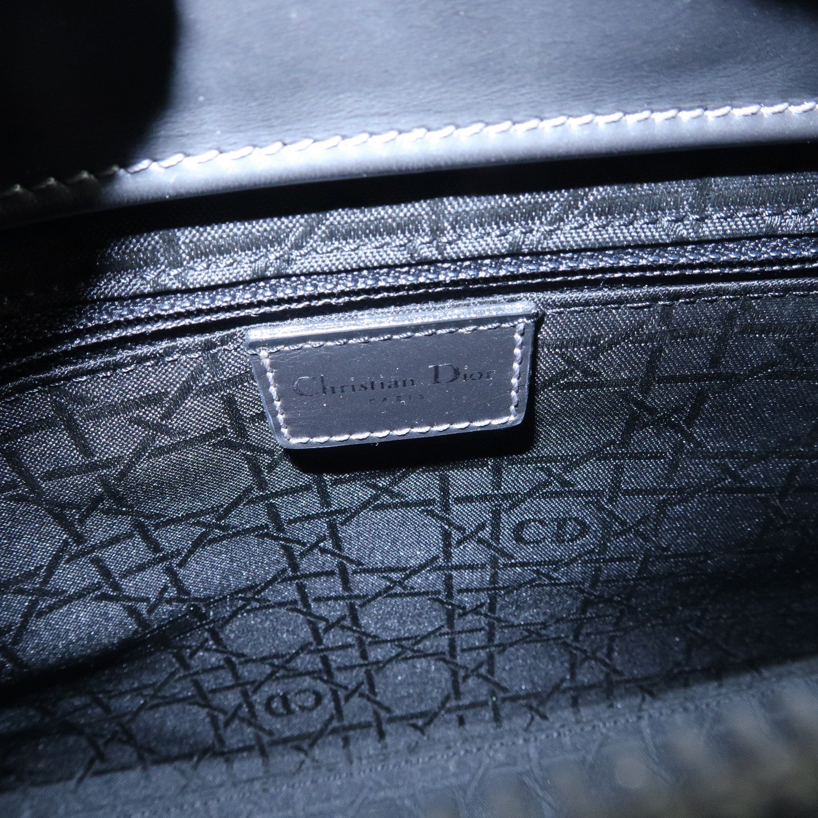 Christian Dior Maris Pearl Logo Leather Hand Bag Gray