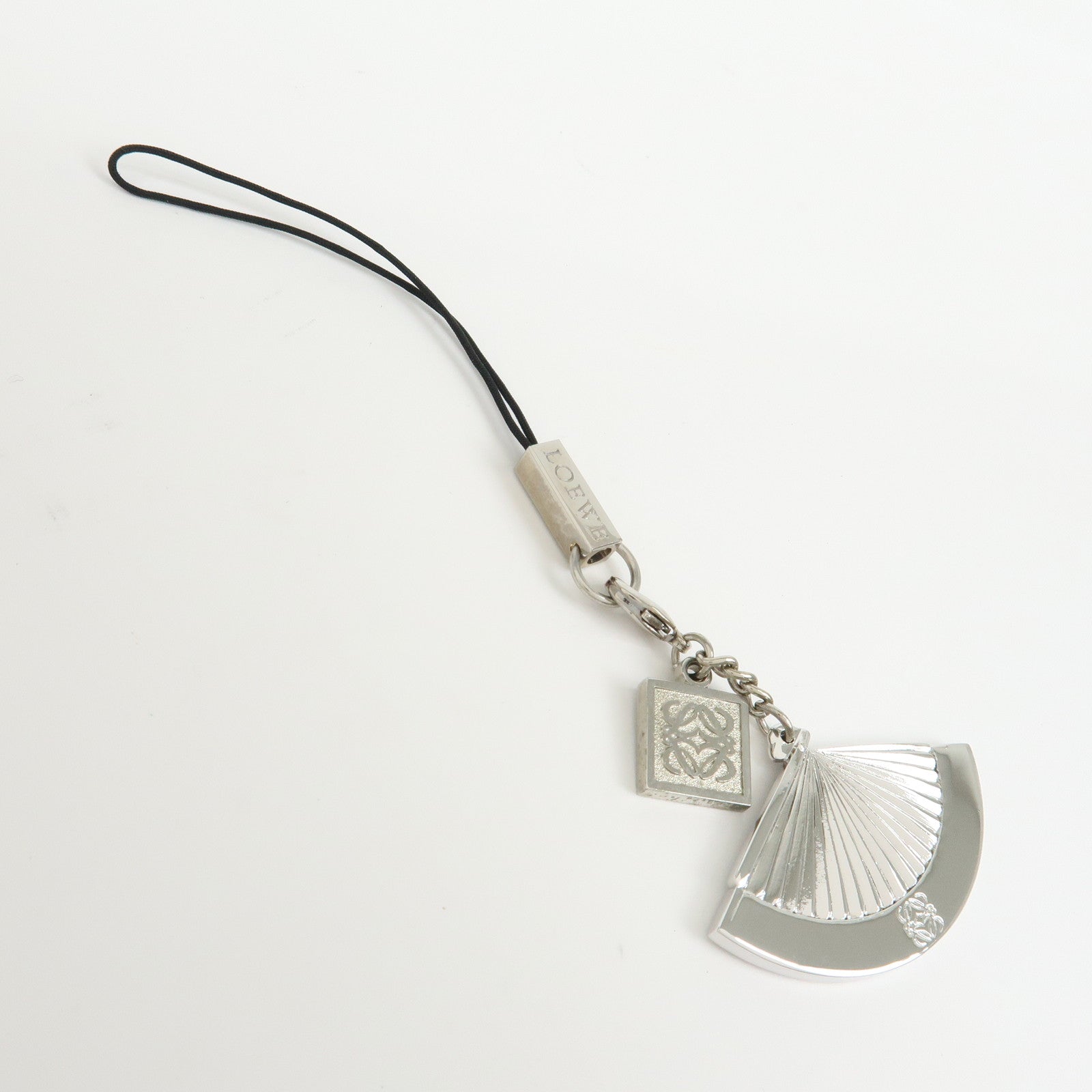 LOEWE Anagram Hand Fan Motif Metal Bag Charm Key Chain Silver