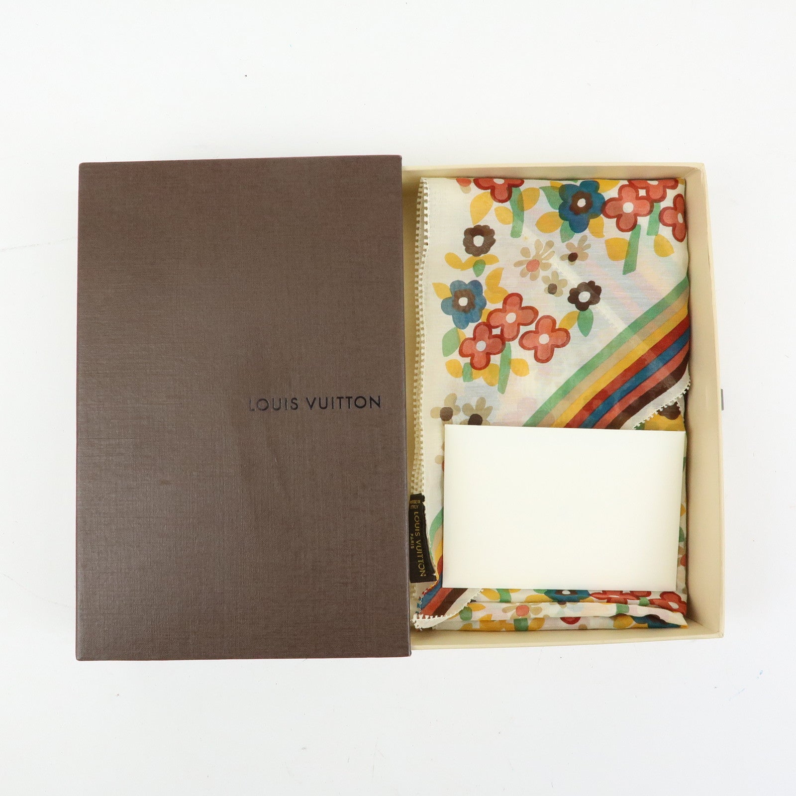 Louis Vuitton Cotton Silk Flower Motif Scarf Bandeau Ivory