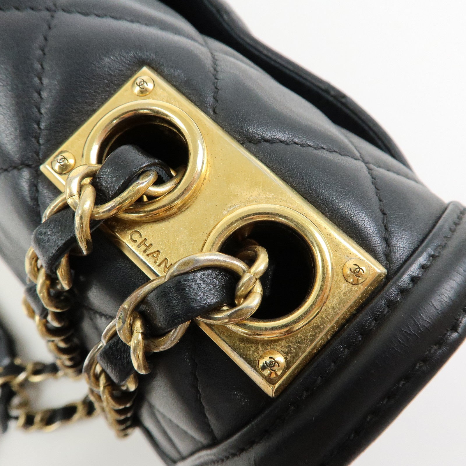 CHANEL Matelasse Lamb Skin Double Chain Single Flap Shoulder Bag