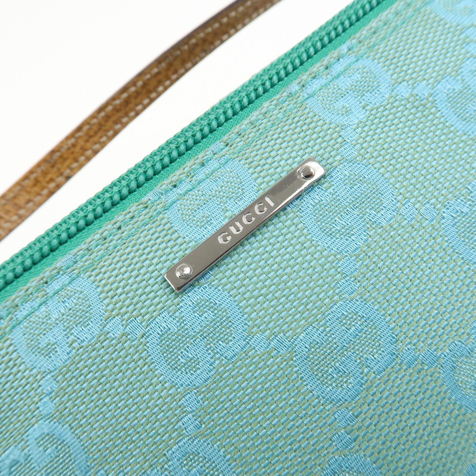 GUCCI Boat Bag GG Canvas Leather Hand Bag Pouch Blue 07198