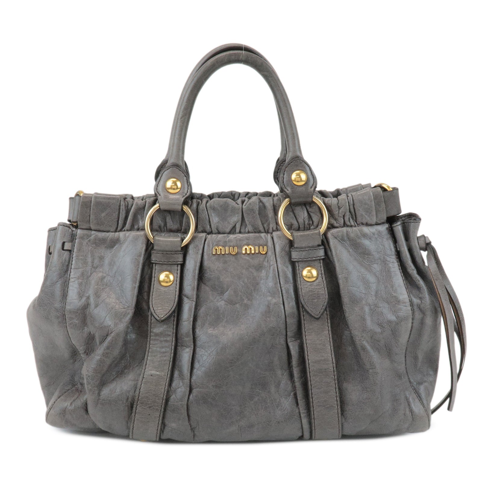 MIU MIU Leather 2Way Shoulder Bag Hand Bag Gray RT0383 Used
