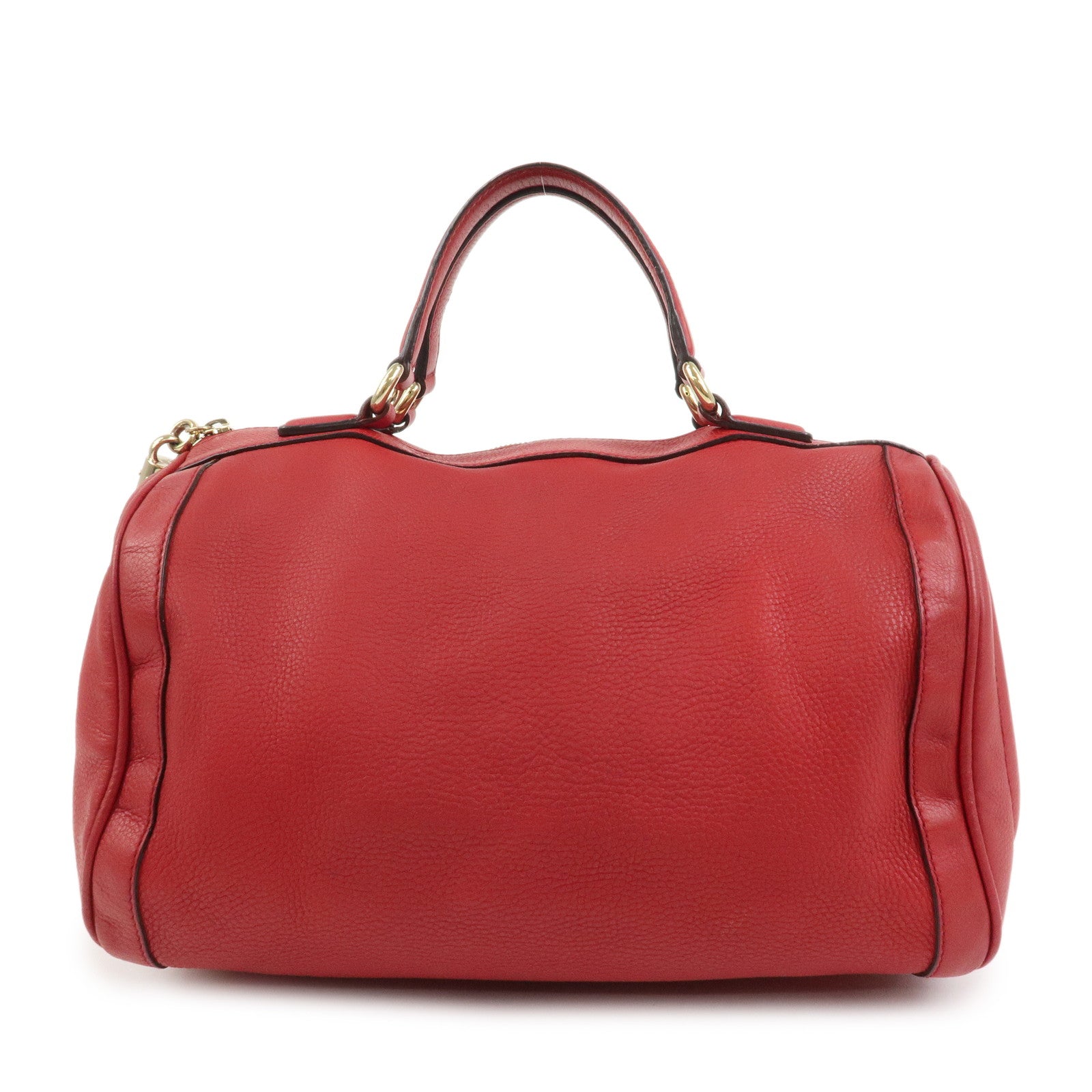 GUCCI SOHO Interlocking G Leather Boston Bag Hand Bag Red 282302