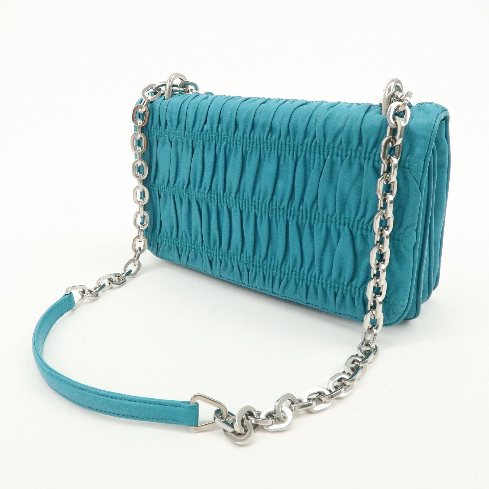 PRADA Nappa Gaufre Leather Chain Shoulder Bag Hand Bag Blue