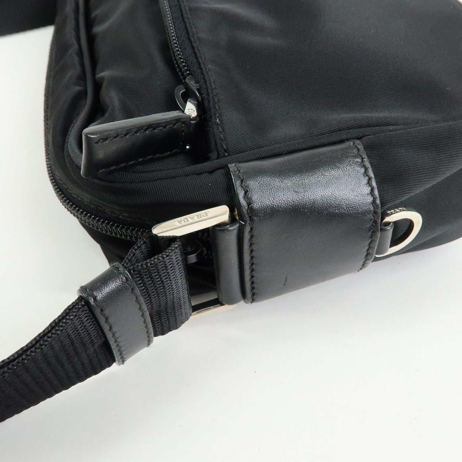 PRADA Triangle Logo Nylon Leather Shoulder Crossbody Bag Black