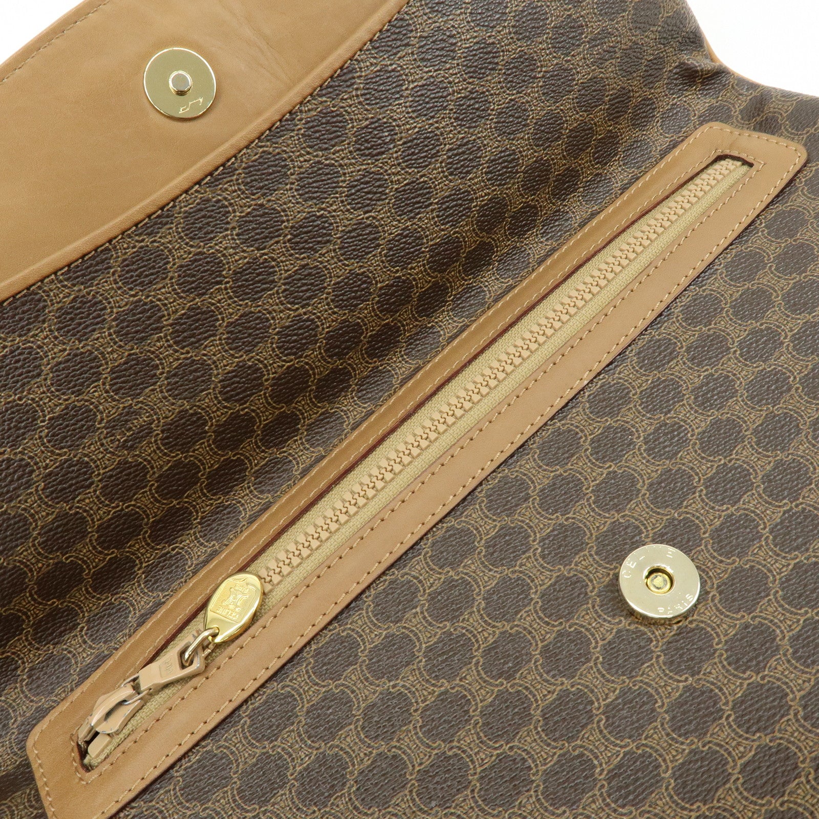 CELINE Macadam PVC Leather Clutch Bag Pouch Brown