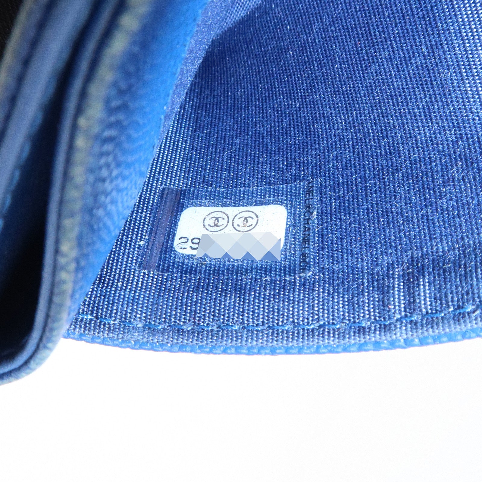 CHANEL Logo Caviarskin Leather Card Case Card Holder Blue