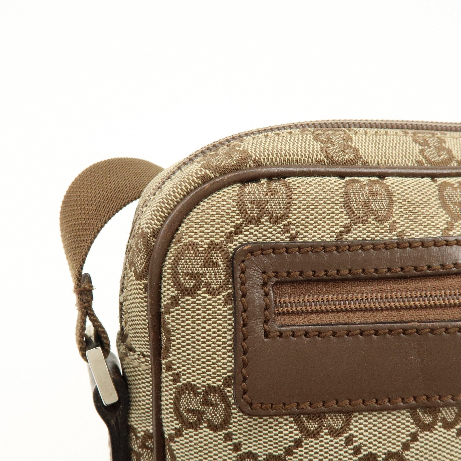 GUCCI GG Canvas Leather Shoulder Bag Crossbody Bag Brown 92551