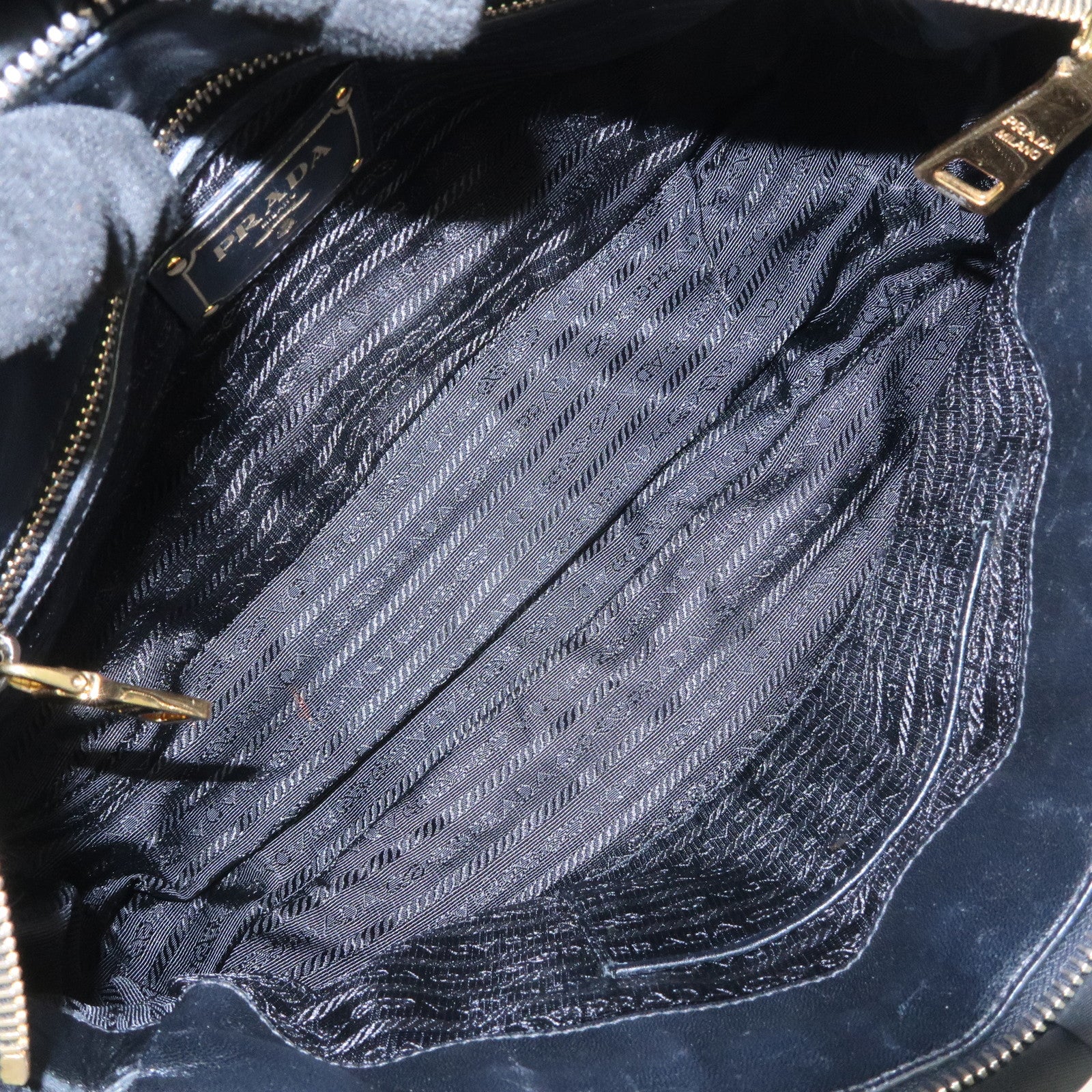 PRADA Nylon Leather Gathered 2Way Hand Shoulder Bag Black BN1407