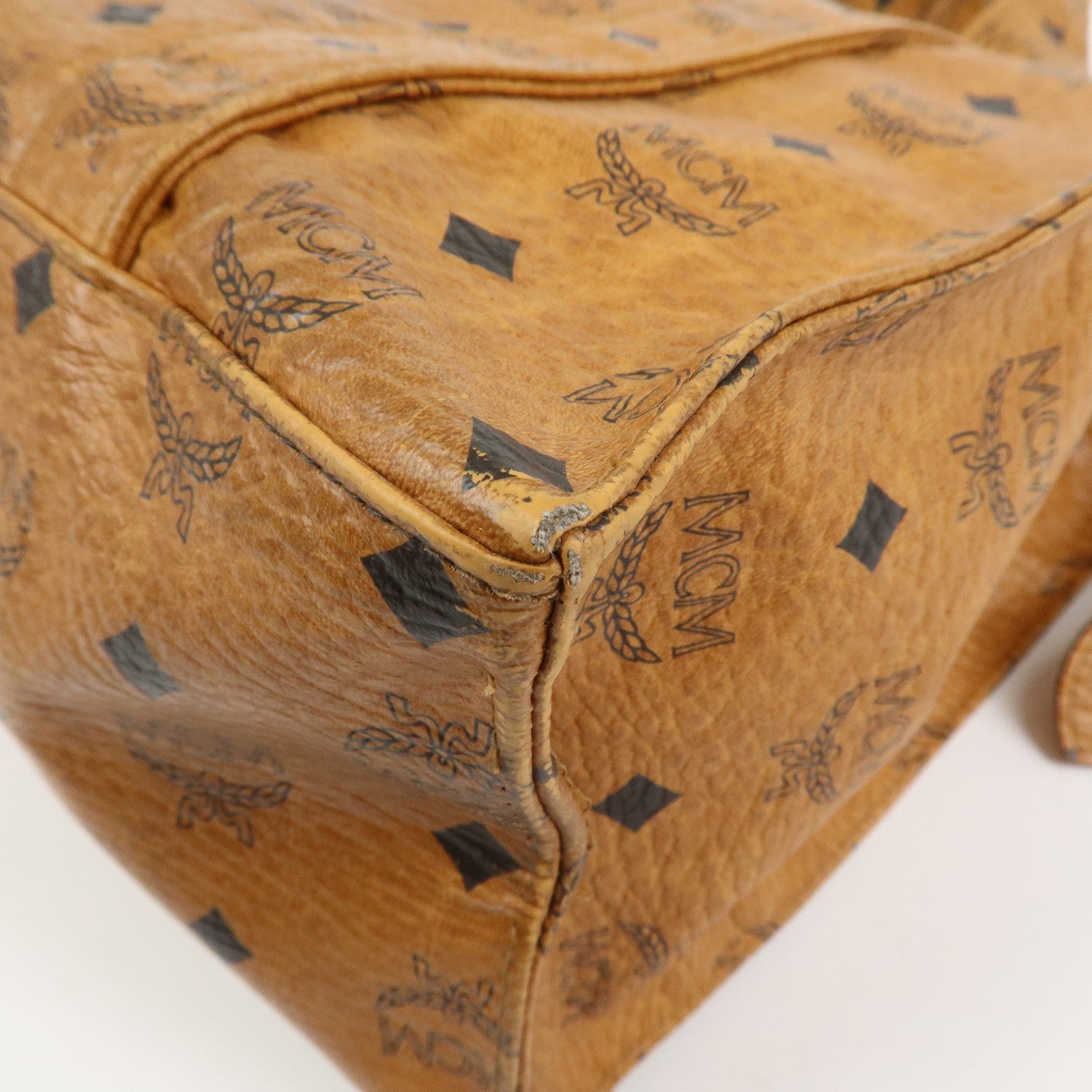 MCM Visetos Leather Tote Bag Shoulder Bag Hand Bag Brown