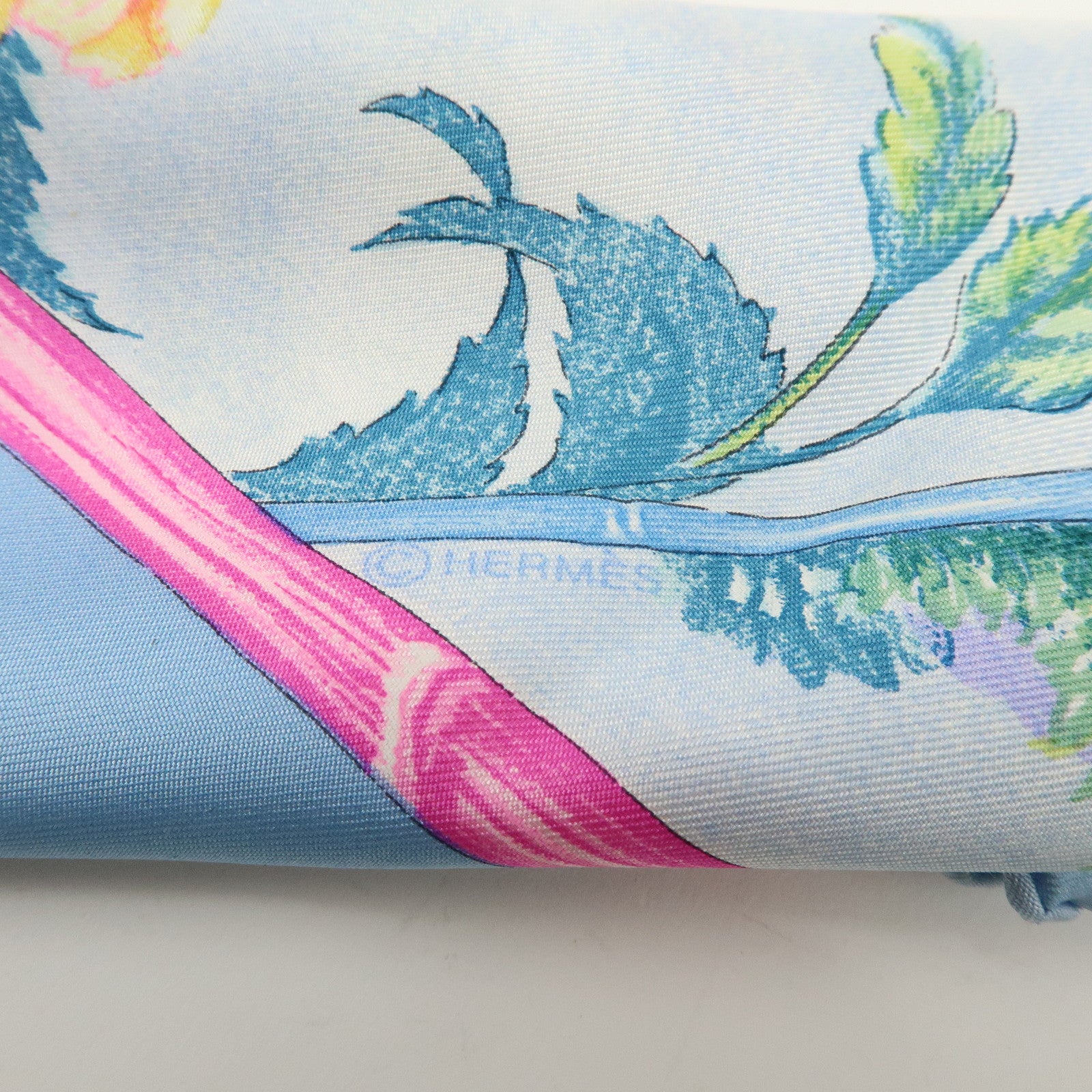 HERMES Carre 90 Silk 100% Scarf GIVERNY Light Blue Pink