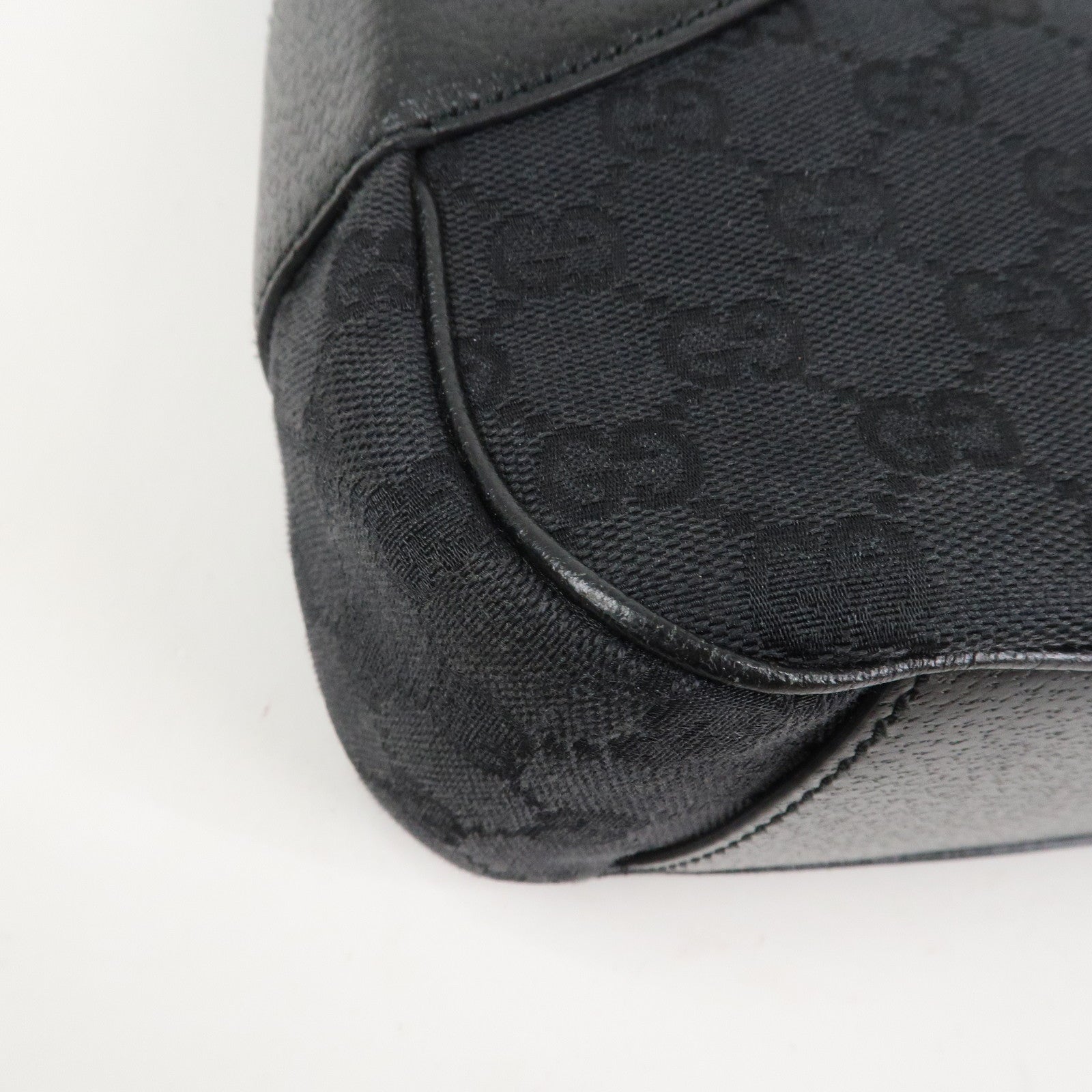 GUCCI Logo GG Canvas Leather Shoulder Bag Hand Bag Black 113012