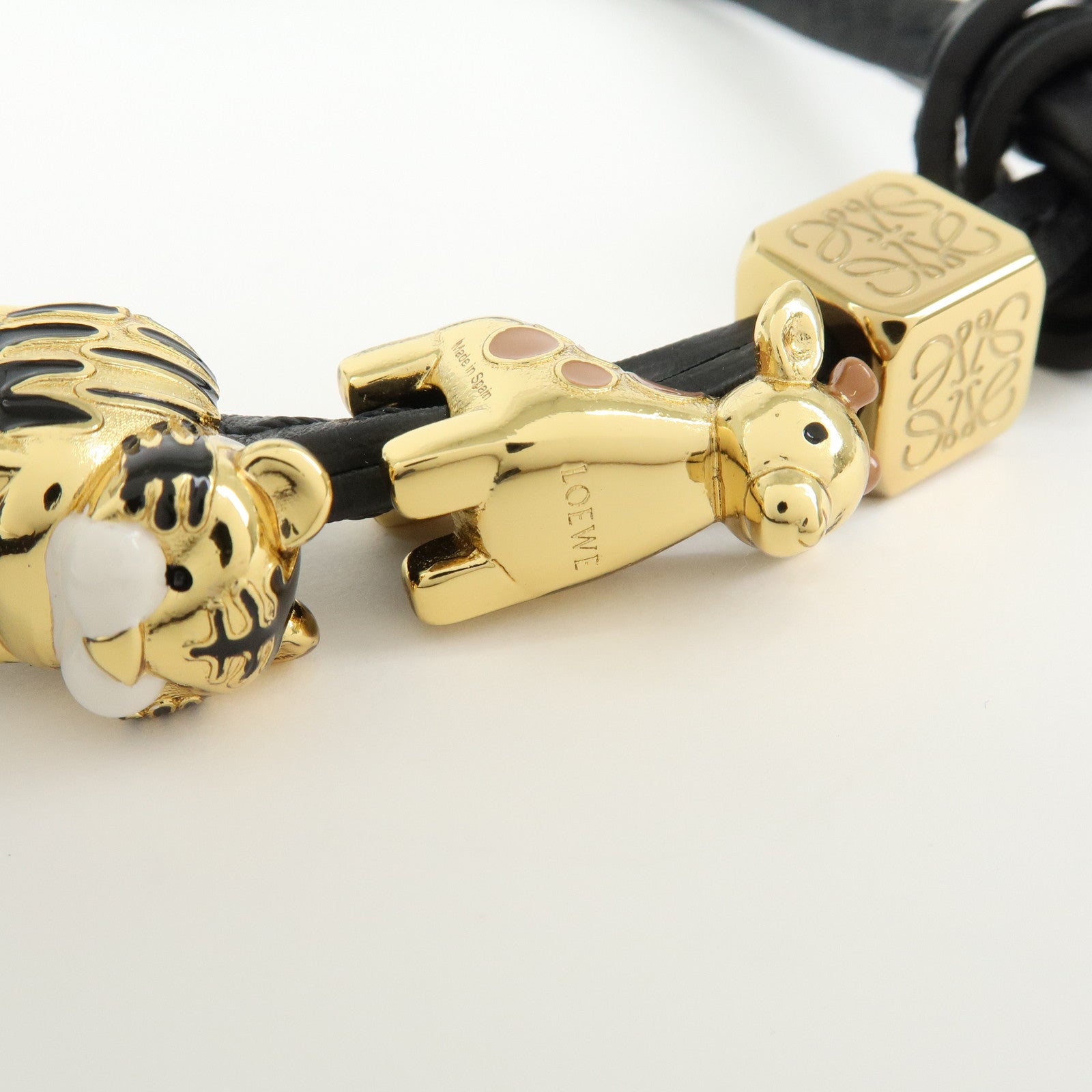 LOEWE Anagram Personalization Metal Leather Bag Charm Black Gold