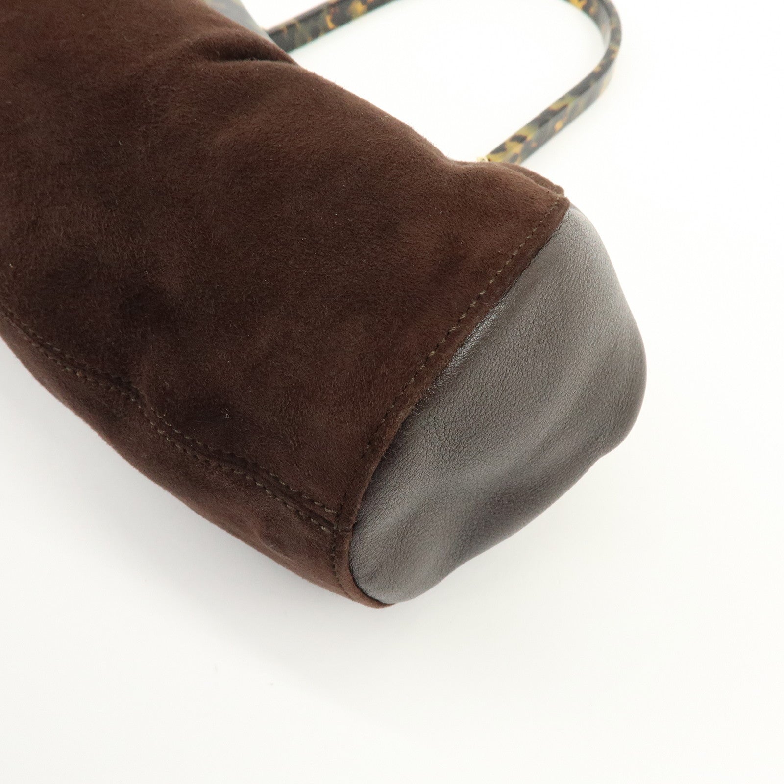 Ferragamo Suede Leather Plastic Shoulder Bag Hand Bag Brown