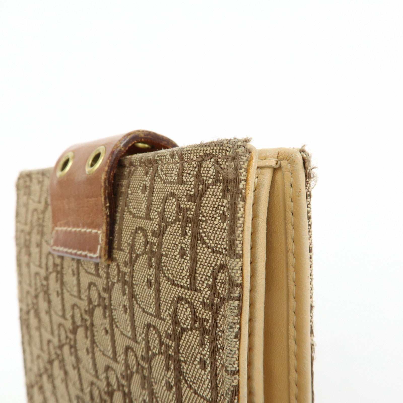 Christian Dior Trotter Canvas Leather Bi-fold Compact Wallet Beige