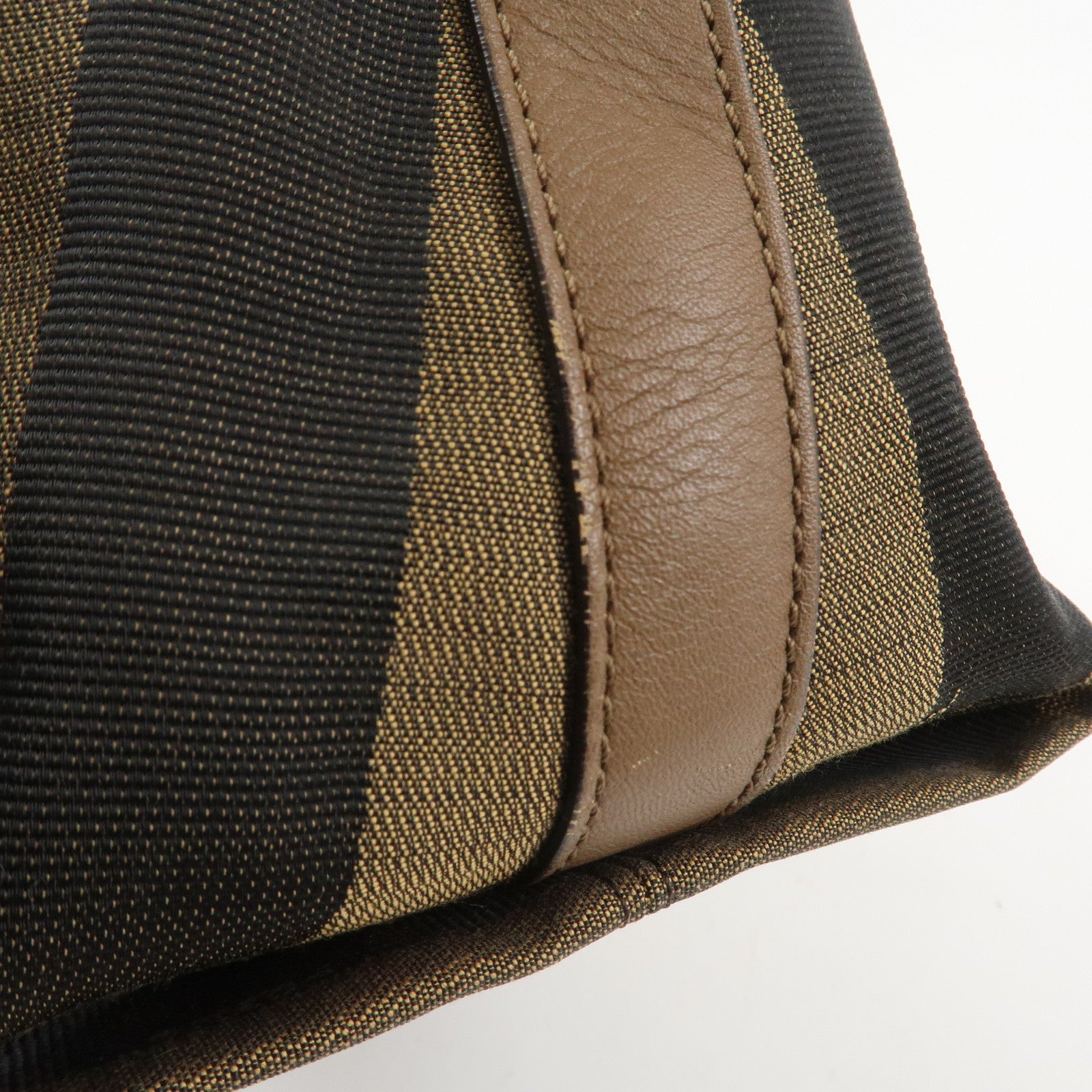 FENDI Pecan Canvas Leather Shoulder Bag Brown Black 8BR669