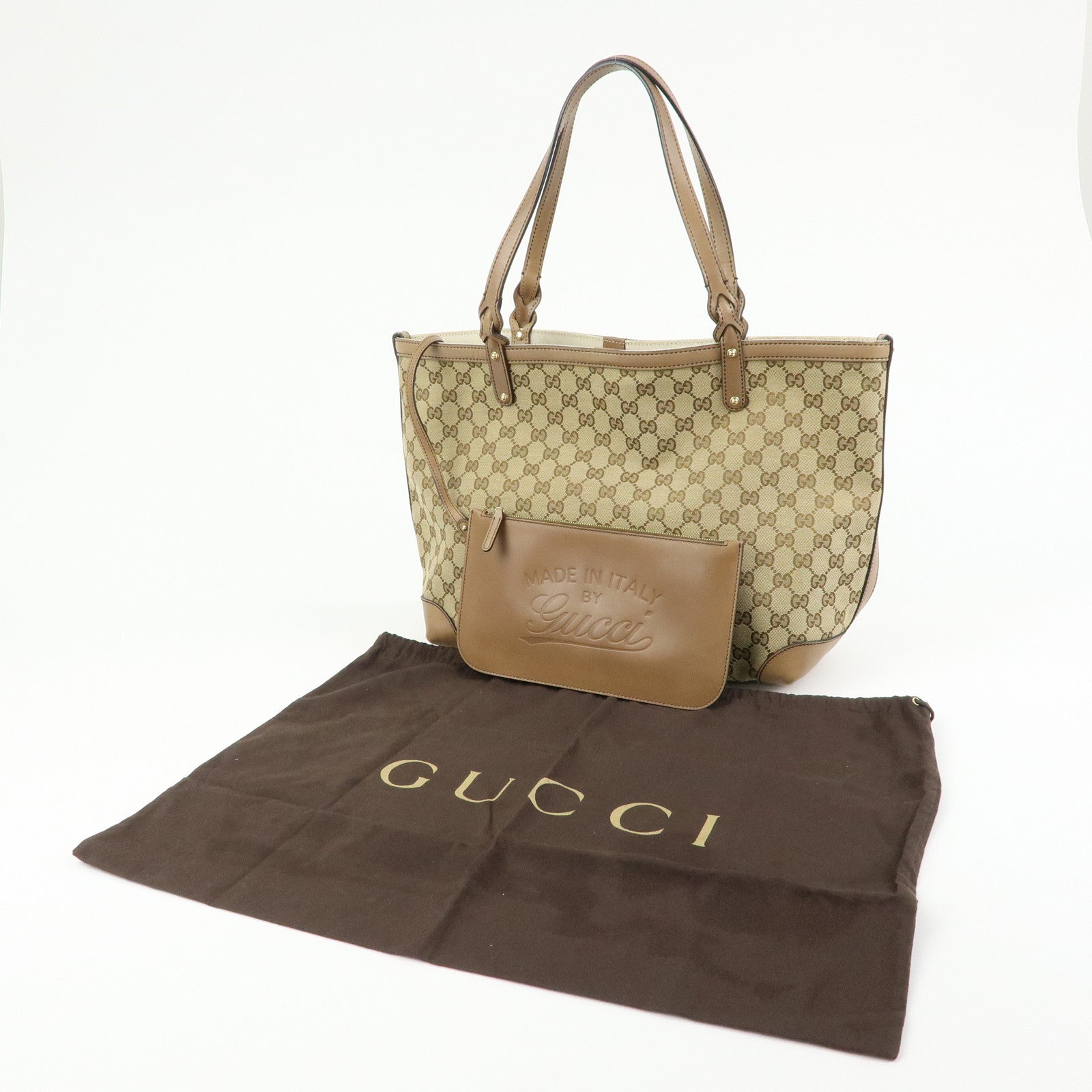 GUCCI GG Canvas Leather Tote Bag Shoulder Bag Beige 247209
