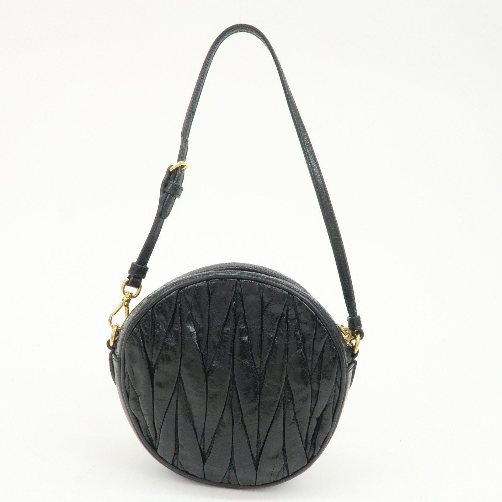 MIU MIU Logo Matelasse Leather Hand Bag Mini Bag Black