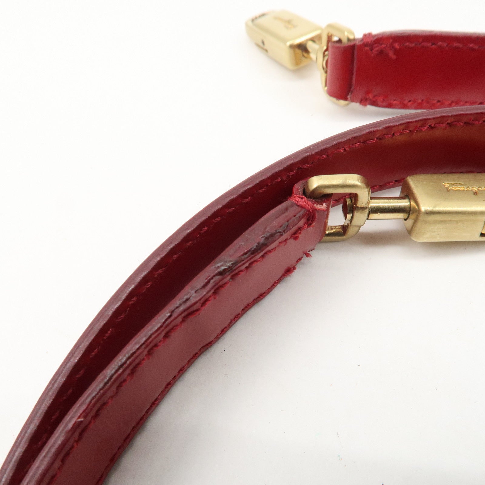 Ferragamo Gancini Leather 2WAY Bag Hand Bag Shoulder Bag Red