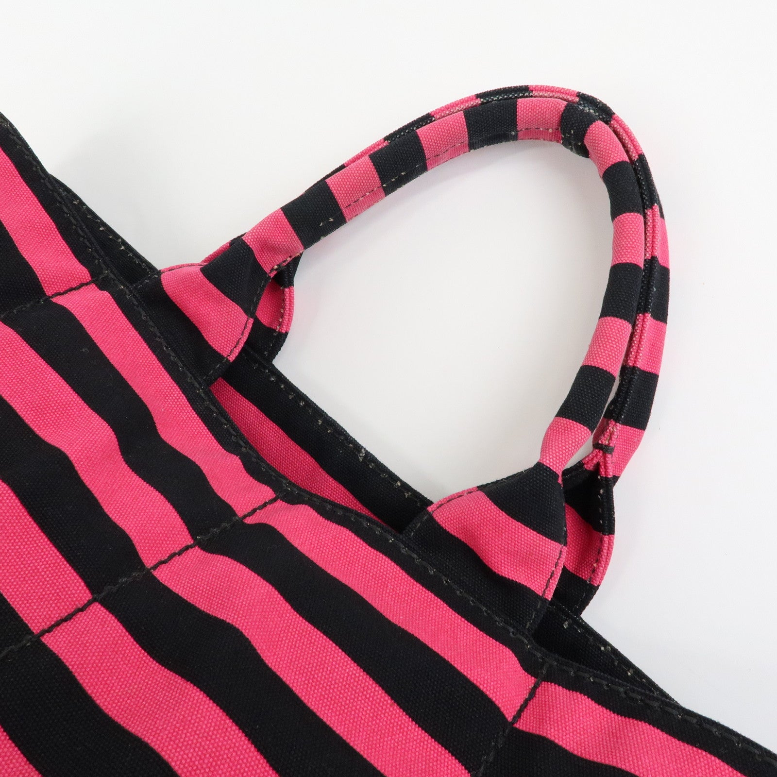 PRADA Canapa Large Triangle Logo Tote Bag Striped Pink Black B1872B