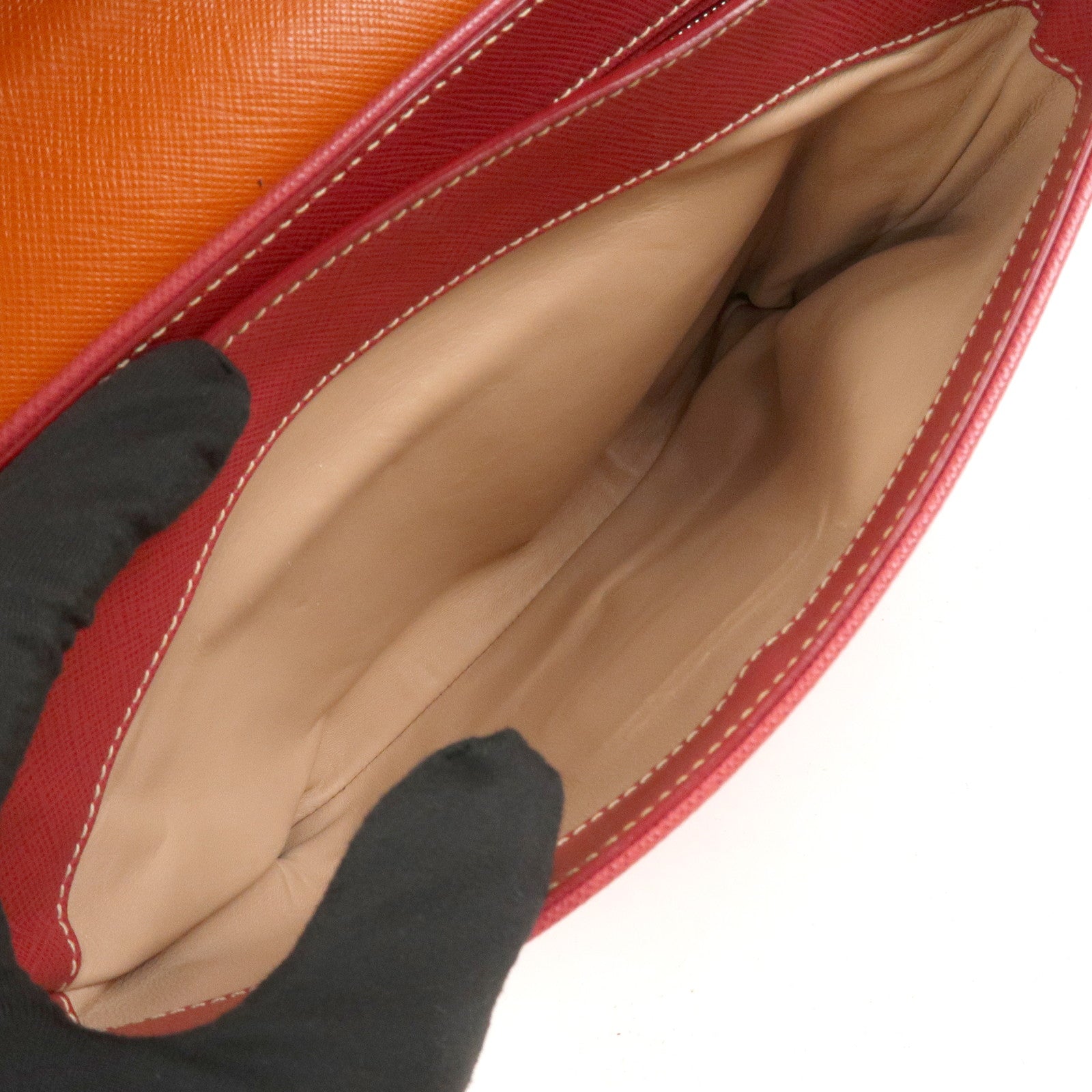 PRADA Saffiano Leather 2 Way Bag Tote Bag Shoulder Bag Orange Red
