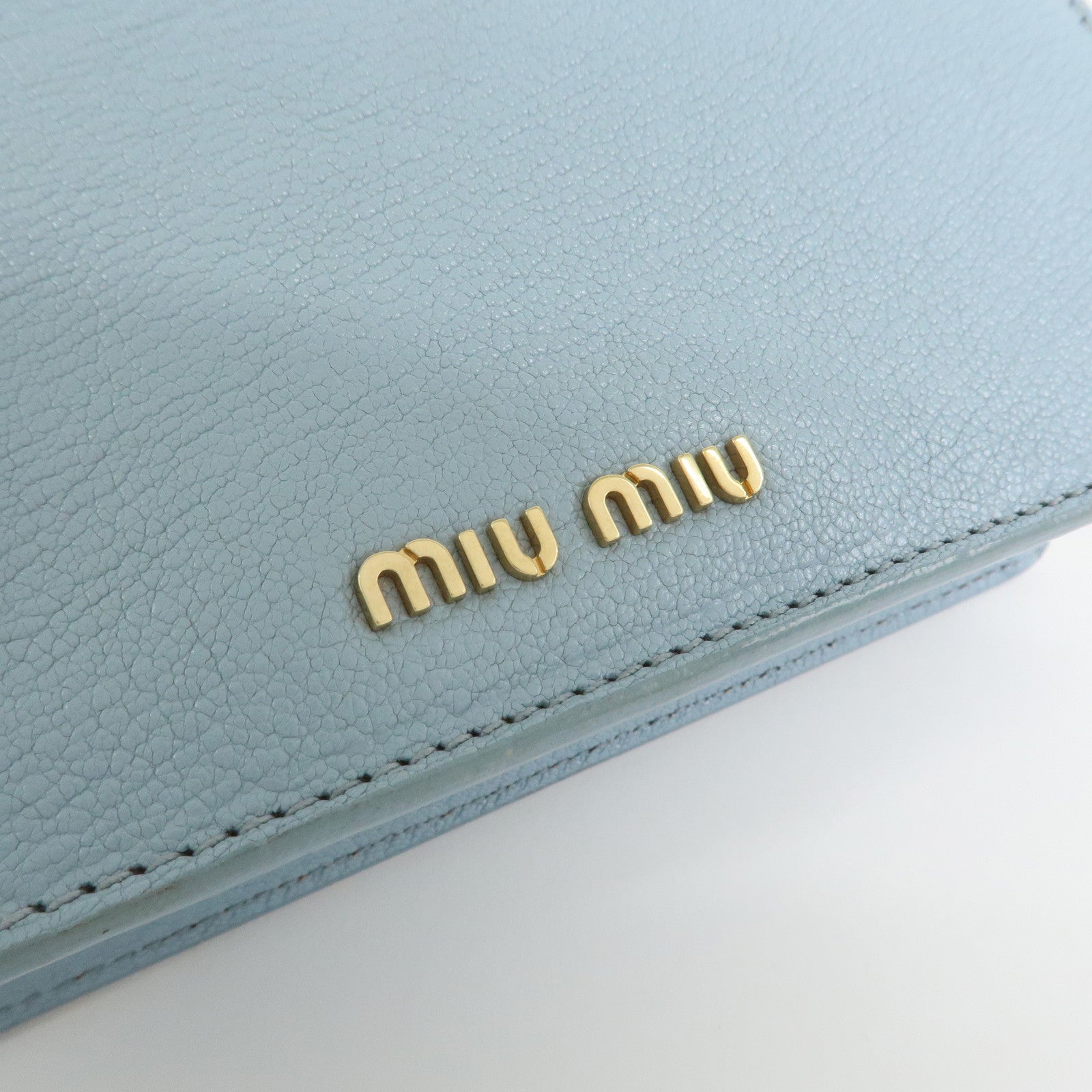 MIU MIU Leather Shoulder Bag Crossbody Bag Light Blue