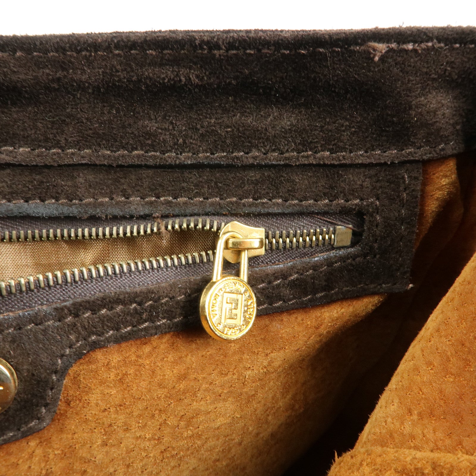 FENDI Zucca Suede Flap Shoulder Bag Crossbody Bag Brown