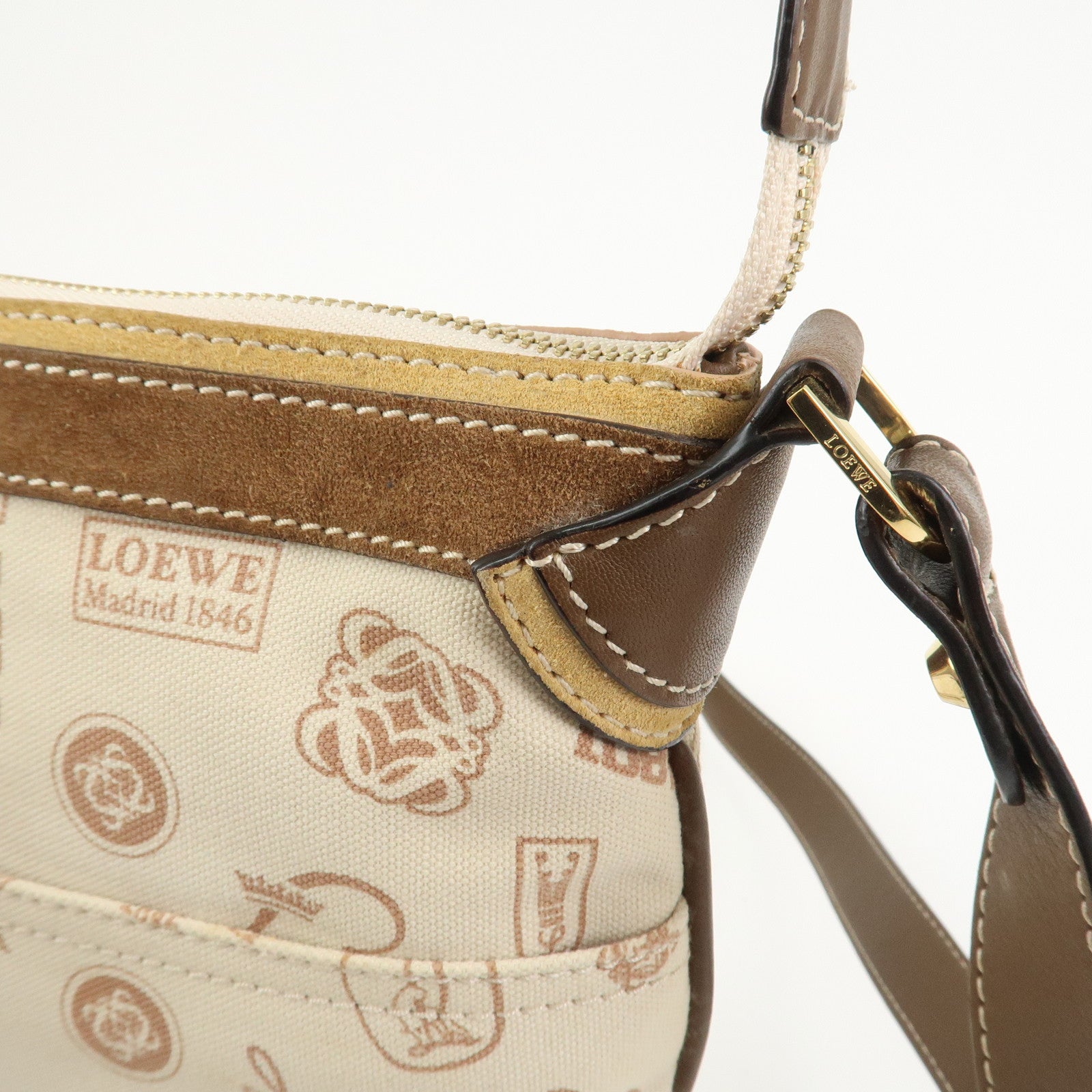 LOEWE Anagram Canvas Suede Leather Shoulder Bag 160th Anniversary