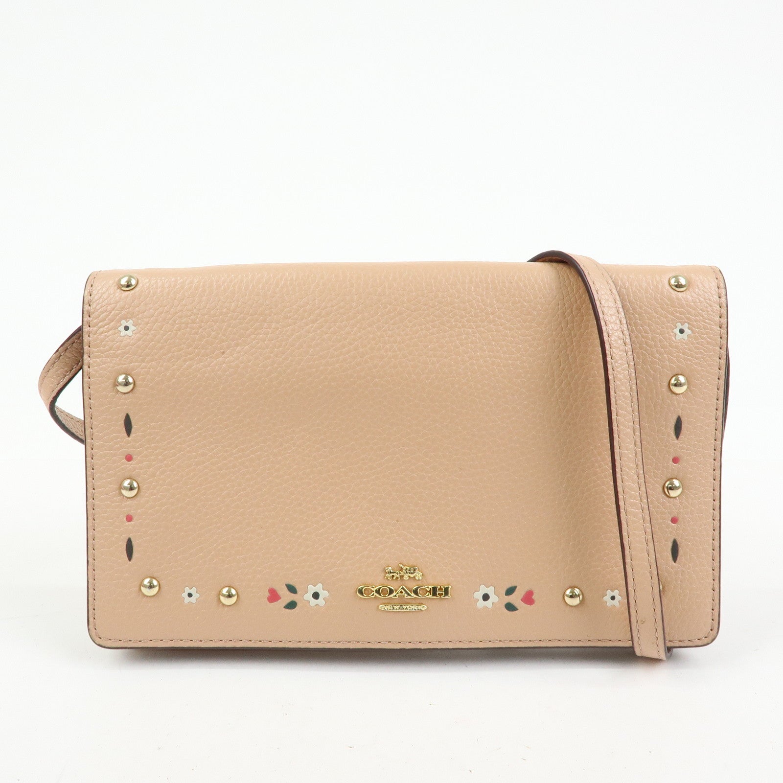 COACH Set of 2 Leather Shoulder Bag Shoulder Wallet Pink Beige