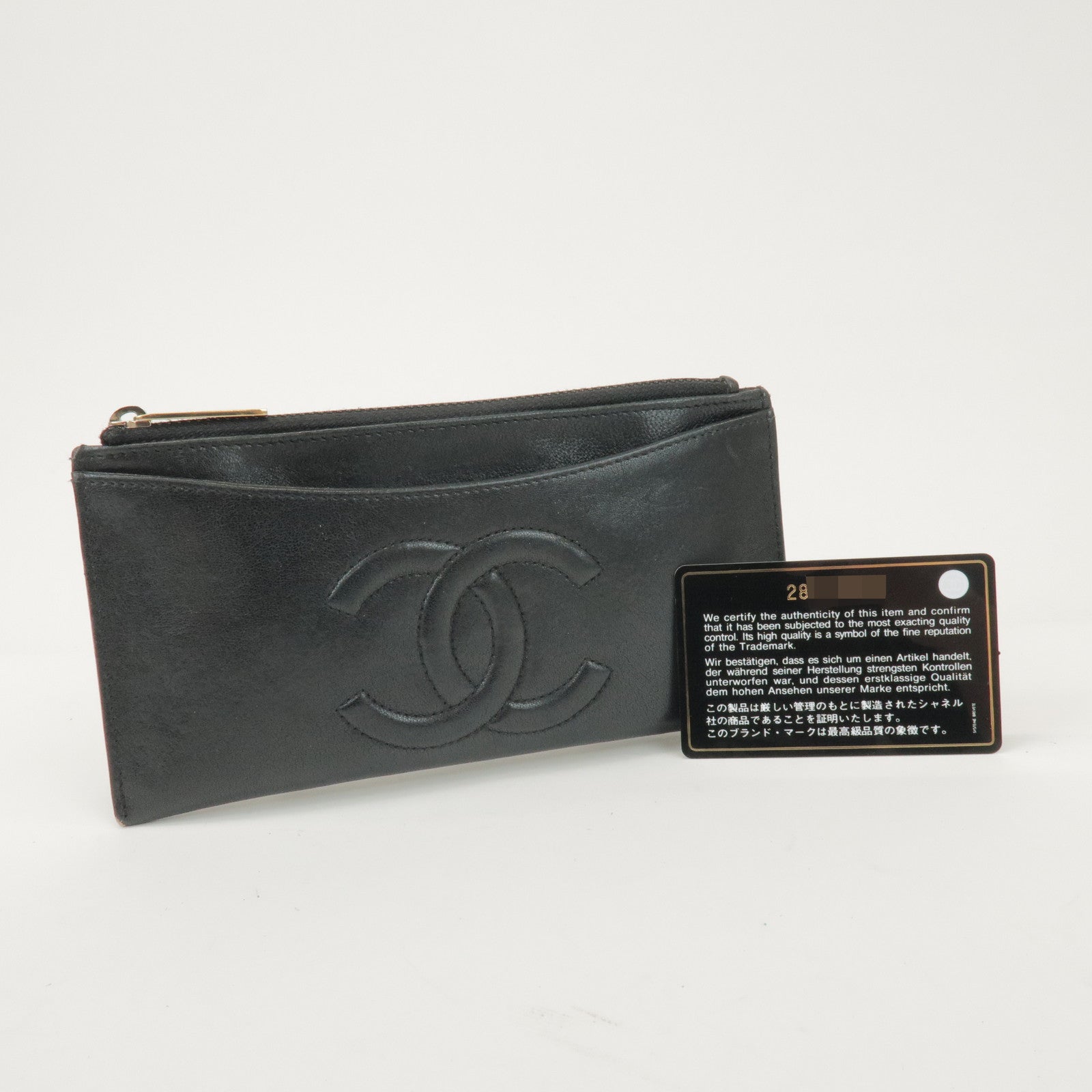 CHANEL COCO Mark Calf Leather Long Wallet Black
