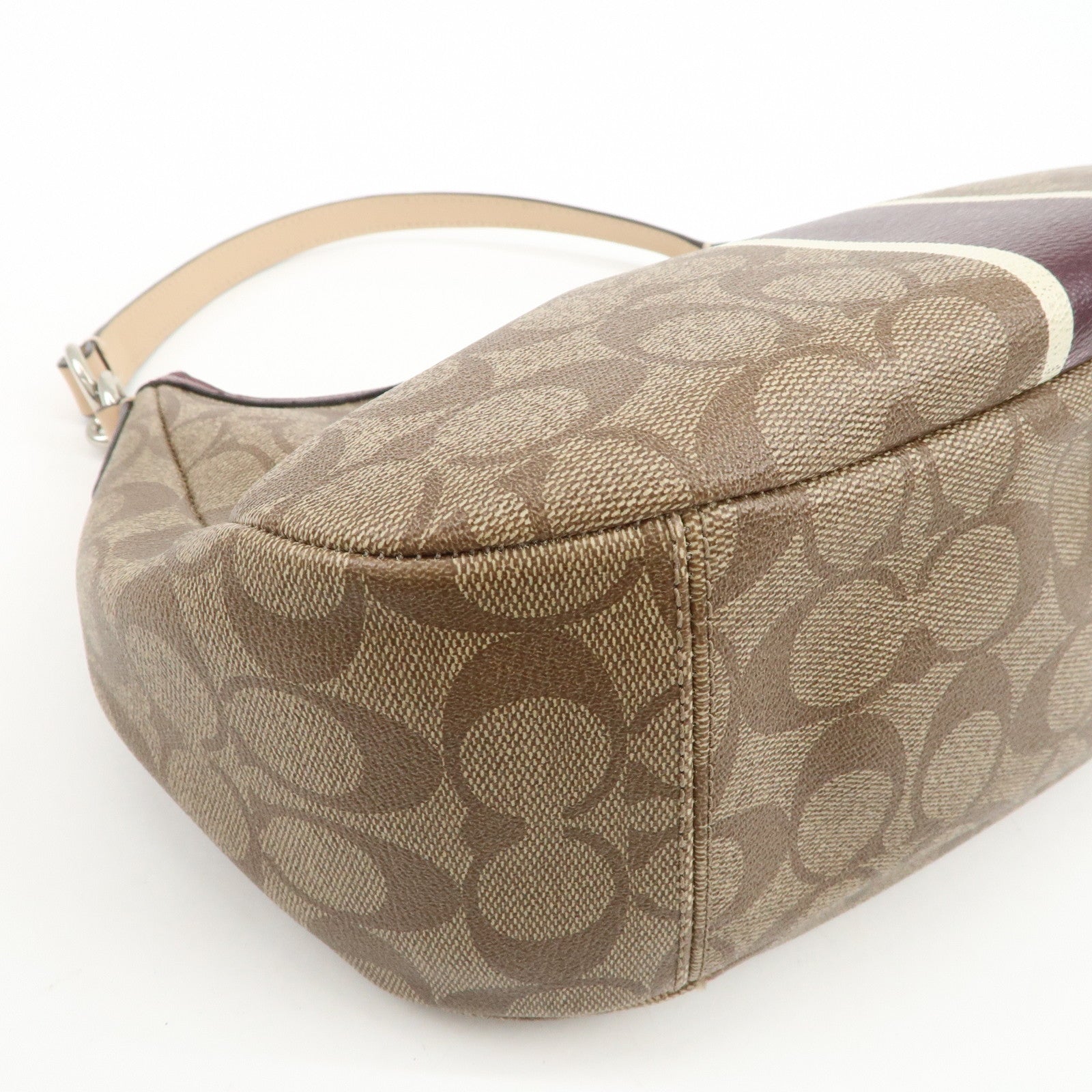 COACH Signature PVC Patent Leather 2Way Shoulder Bag Hand Bag Beige