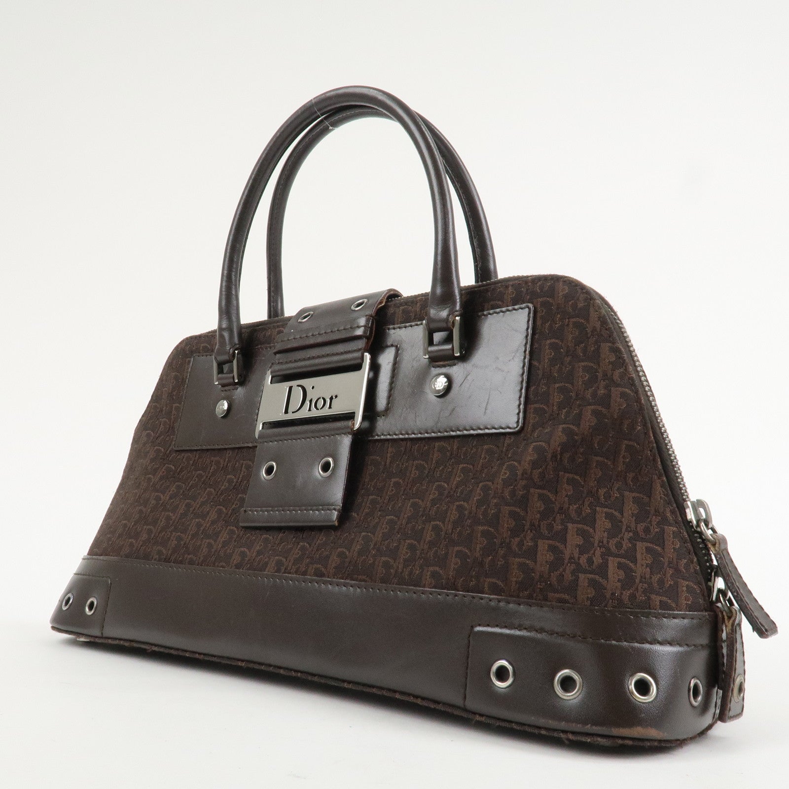 Christian Dior Street Chic Trotter Canvas Leather Hand Bag Brown Used